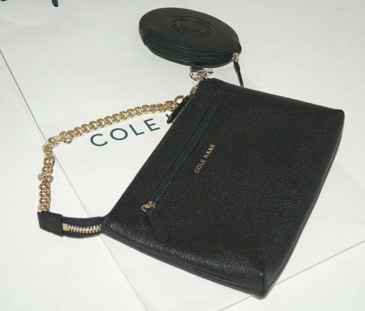 NWT Authentic COLE HAAN GRAND SERIES Black Leather Gold Chain Women’s Mini Bag