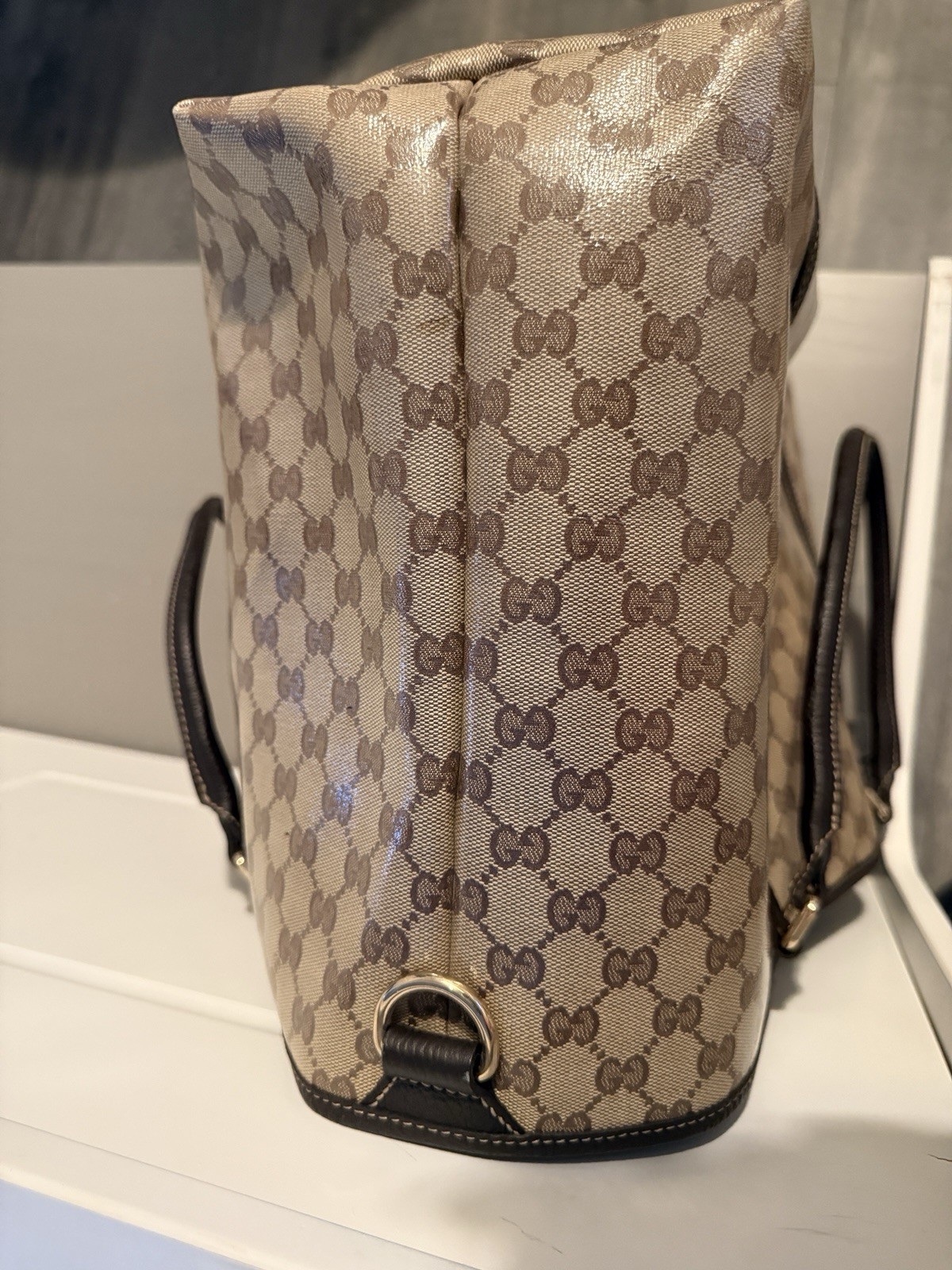 Authentic Gucci GG Canvas Tote Bag Beige Brown Coated Canvas Large Shopper
