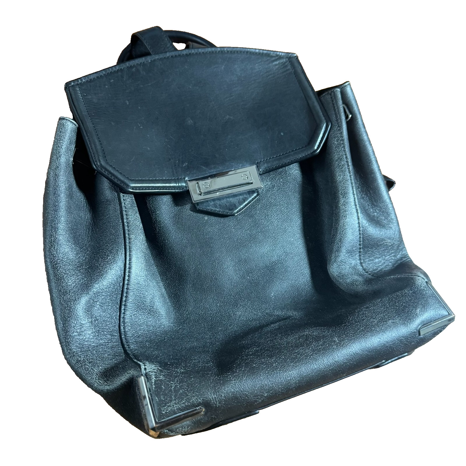 Alexander Wang Large Leather Backpack Black Distressed Prisma Skeletal Bag $1095