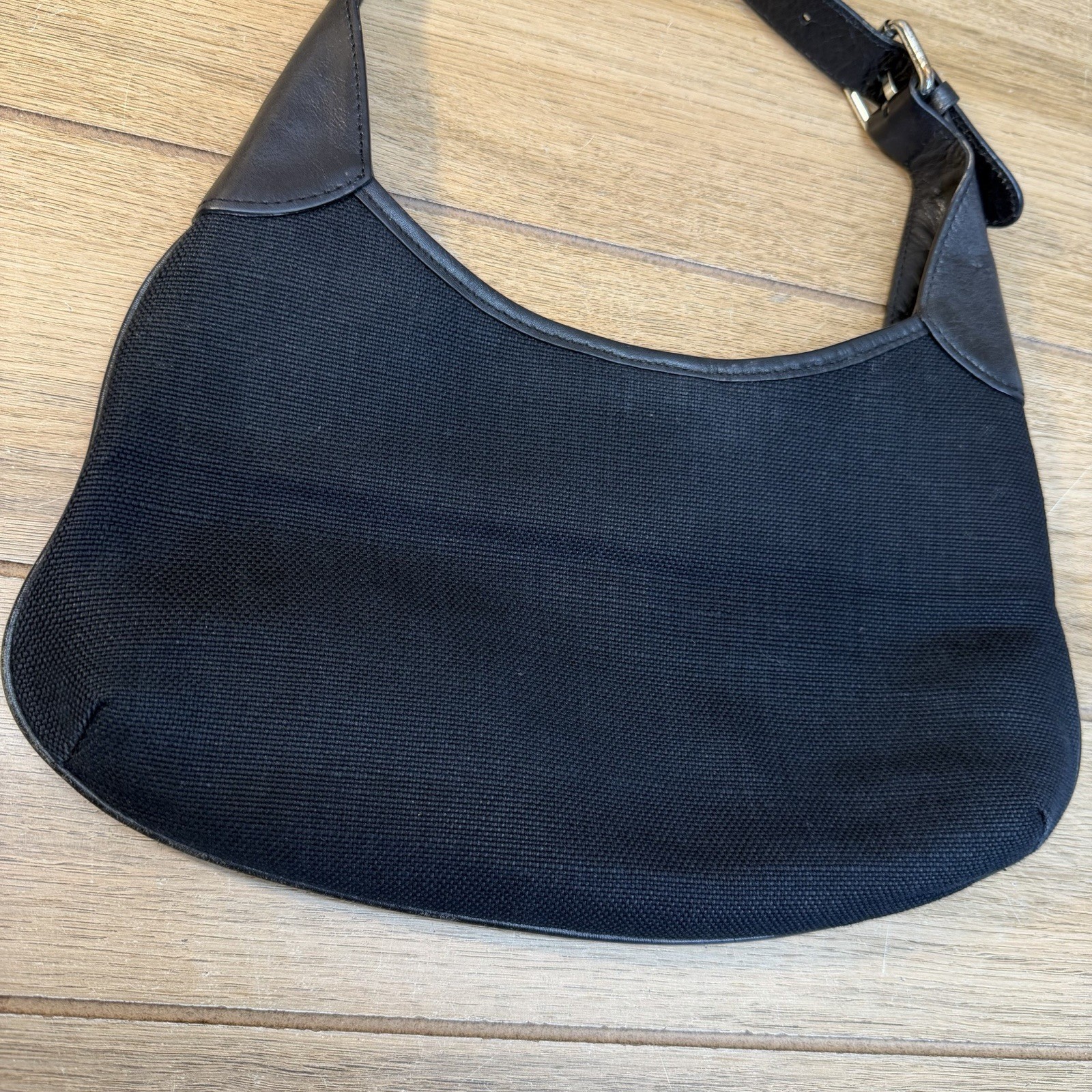 Vintage Y2K Banana Republic Shoulder Hobo Bag Jute Cotton 2000s Black Woven