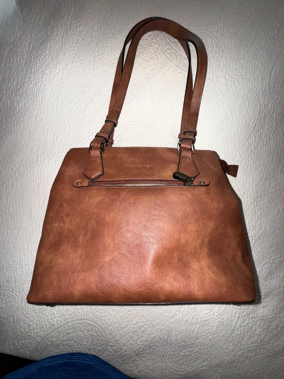 bostanten all leather bag, beautiful caramel, 12” to 10” wide, 9” tall