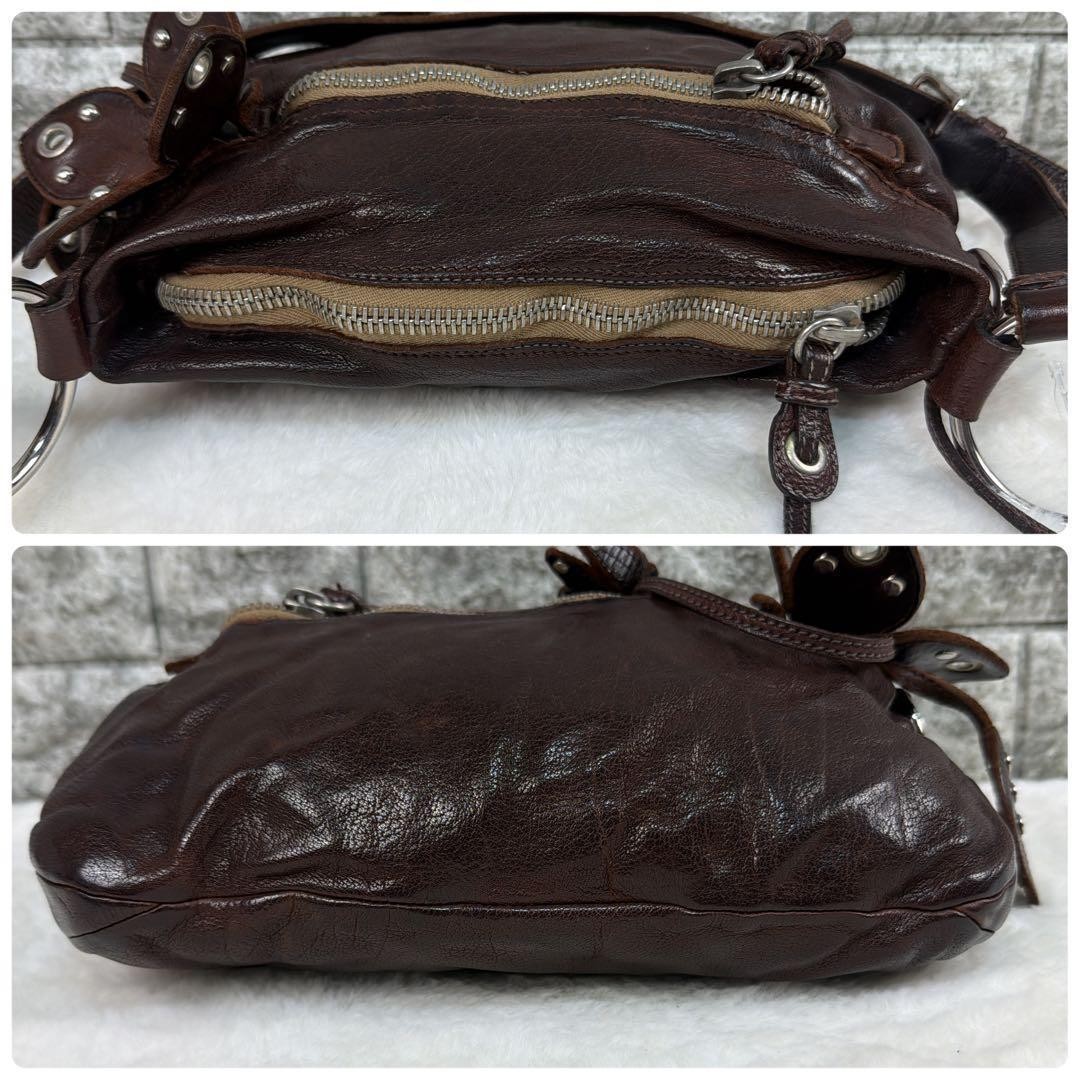 Miu Miu Vintage Leather Shoulder Bag Dark Brown Studded Auth