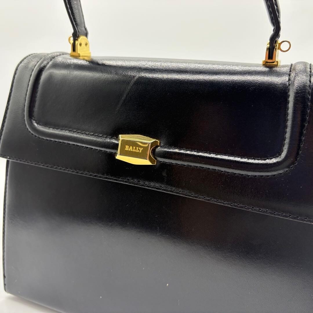 BALLY Handbag Leather Black Gold Self standing Authentic From Japan