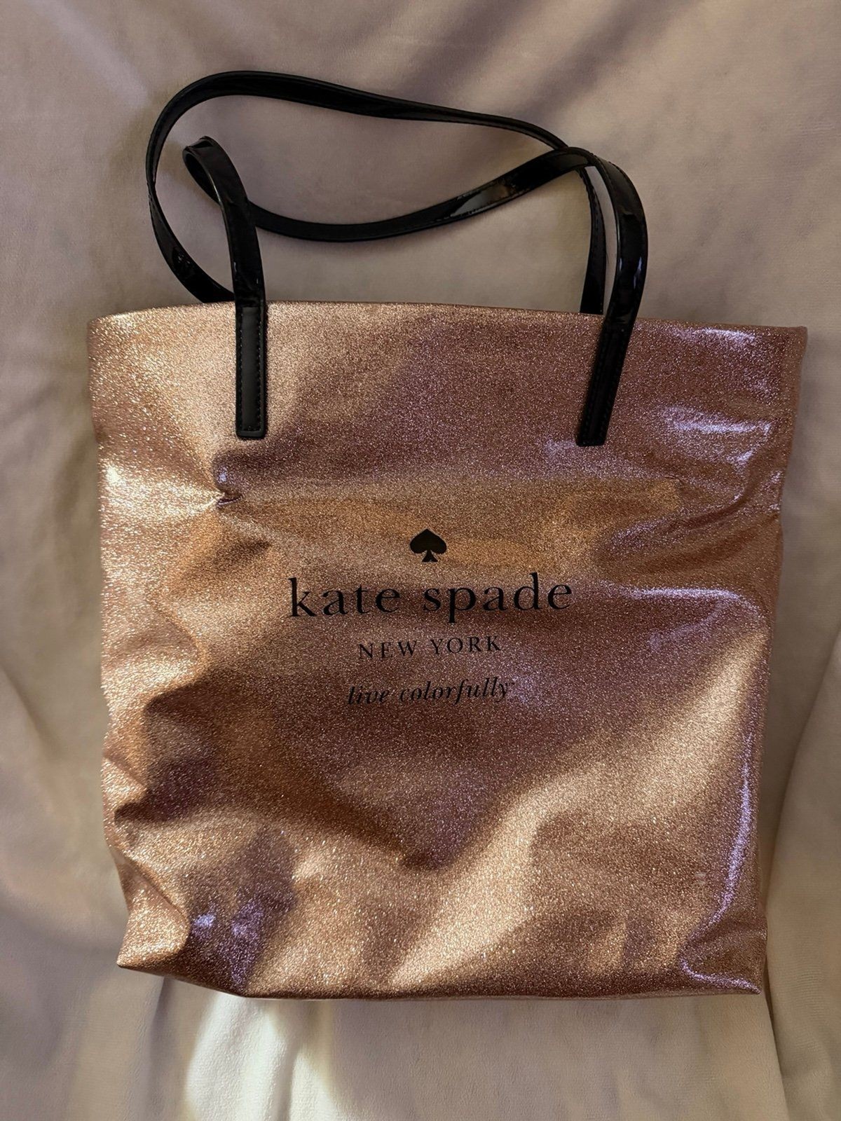 Kate Spade New York Rose Gold Glitter Tote Bag Live Colorfully Shopper