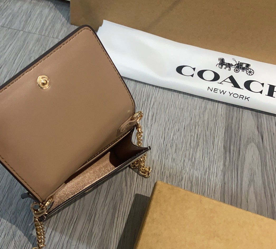 NWT Coach Mini Ivory Wallet On A Chain With Goldtone Heart Rivets CDE97