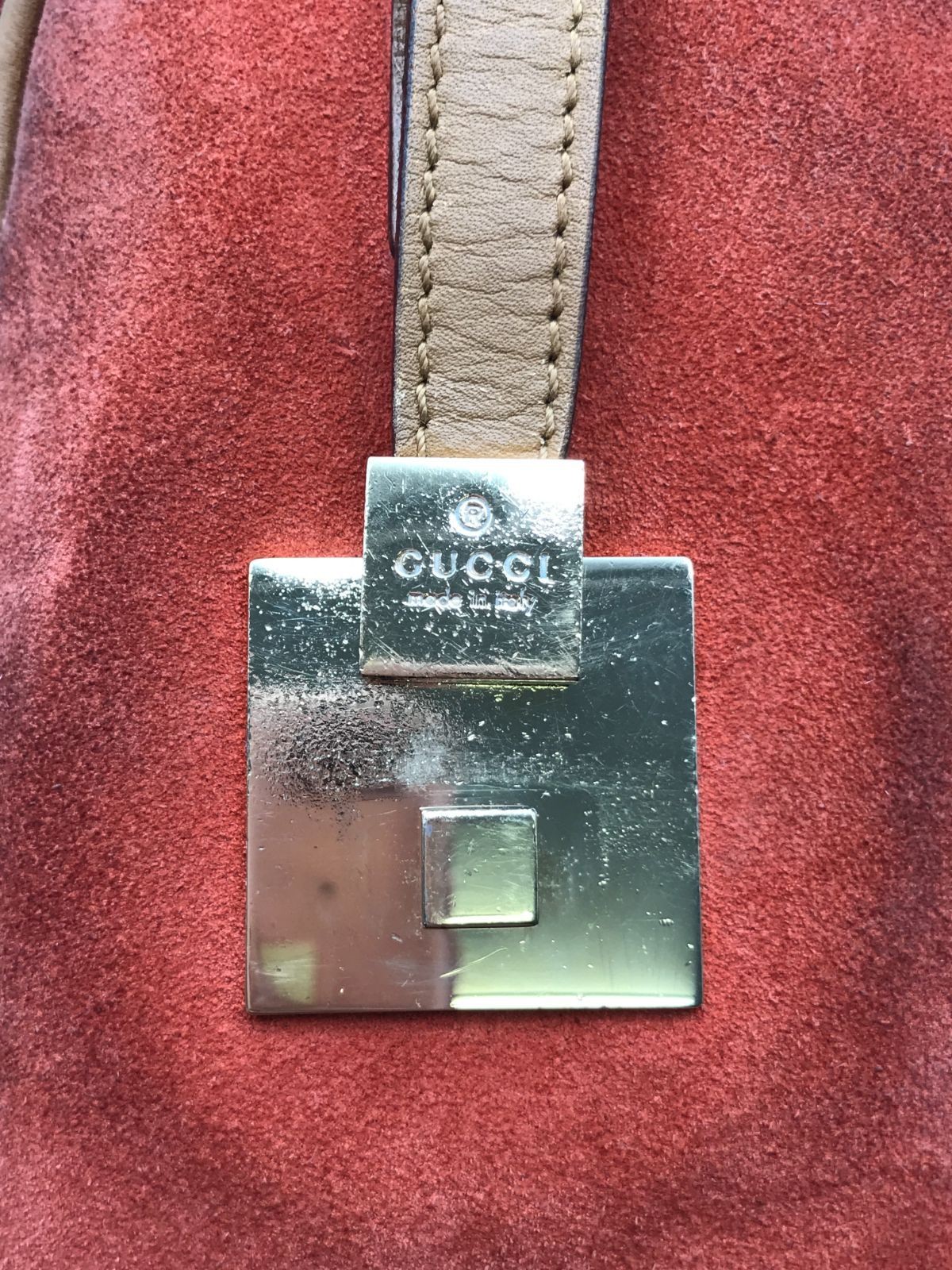 Authentic GUCCI Mini Boston Handbag Suede Leather G Logo Pattern 27.5cm Damaged