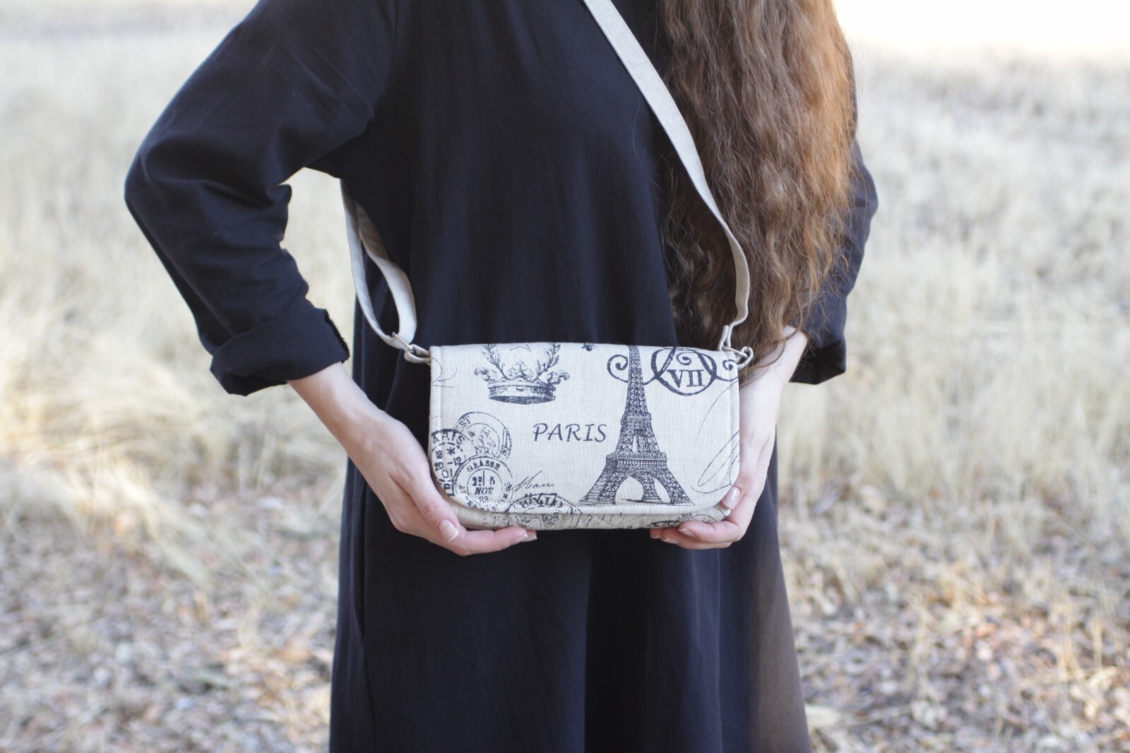 Women’s Beige Printed Cotton Handbag Flap Closure with Magnetic Snap Unique.