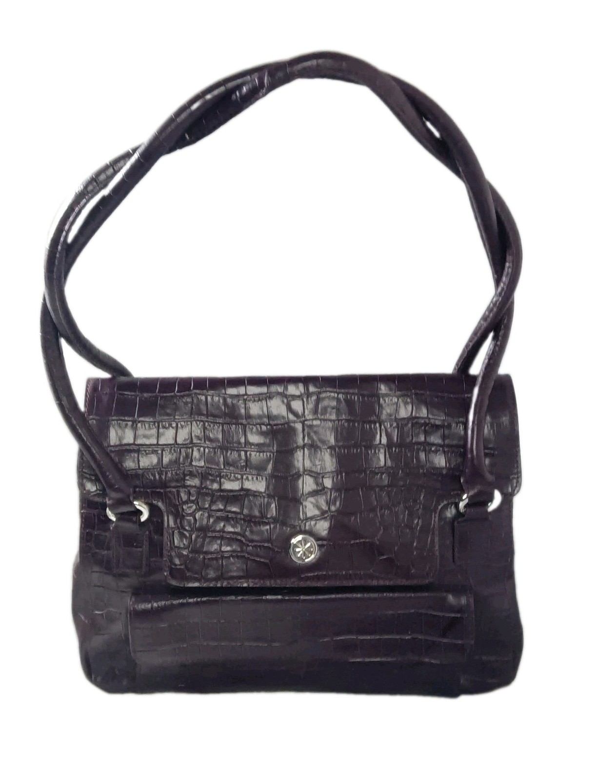 Isaac Mizrahi Live Leather Shoulder Bag Croco Embossed Dark Purple Vintage