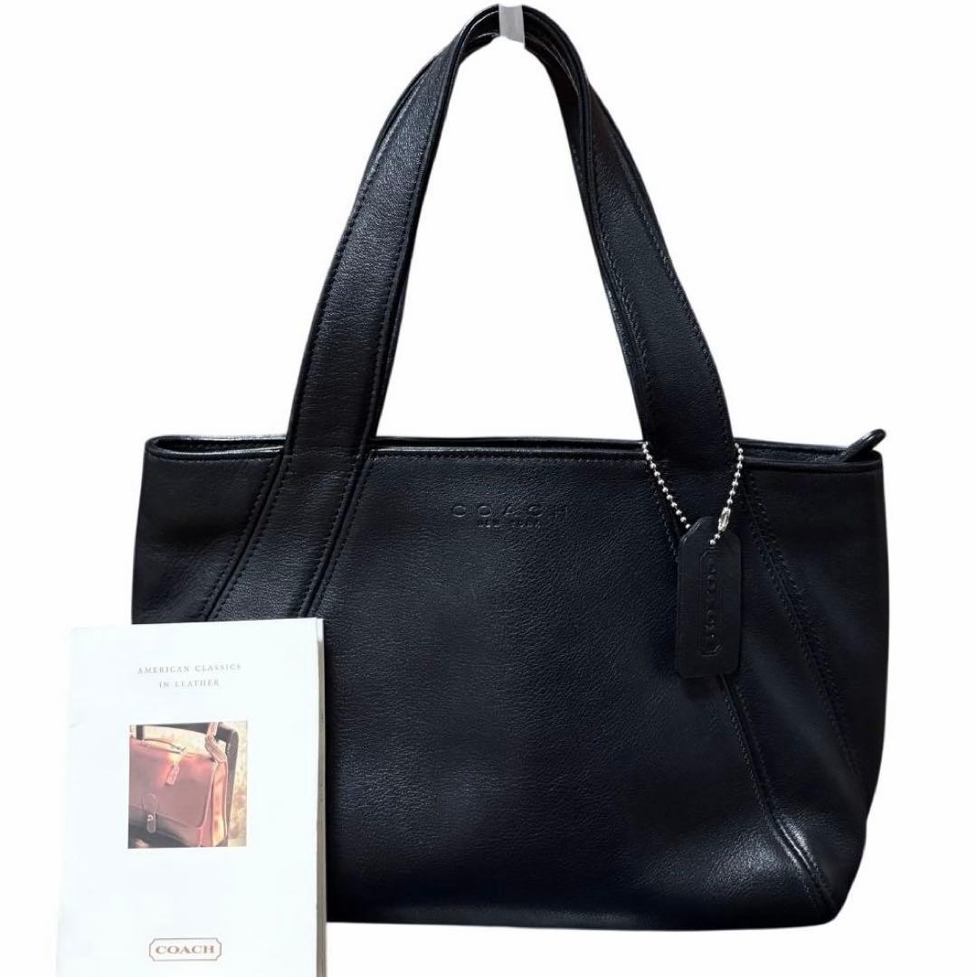Authentic COACH Leather Tote Bag Black 18cm x 24cm x 10.5cm Vintage Italy