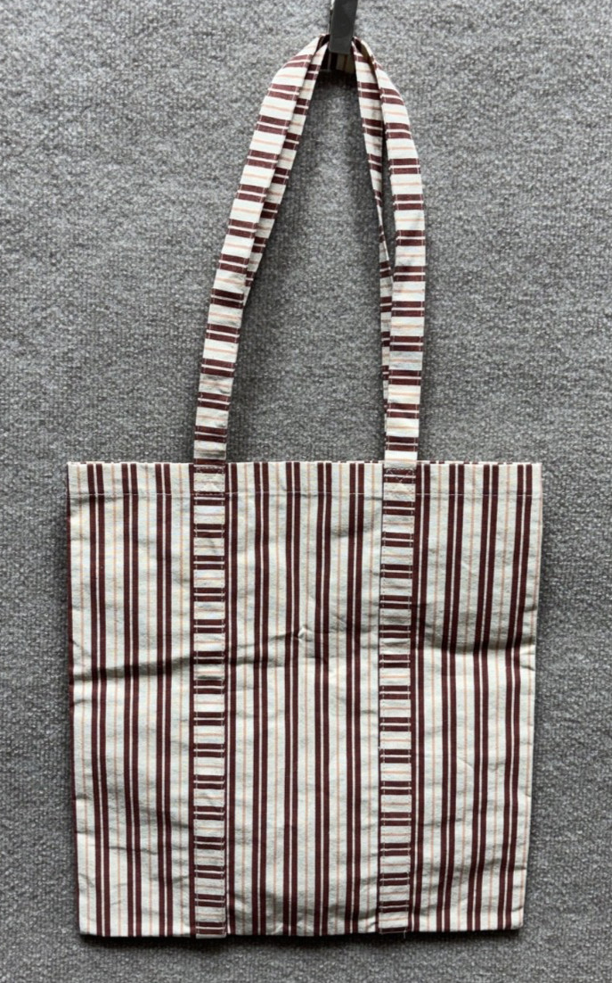Sezane Neutrals Canvas Tote Shoulder Bag Burgundy Cream Super Shopper Daily EUC