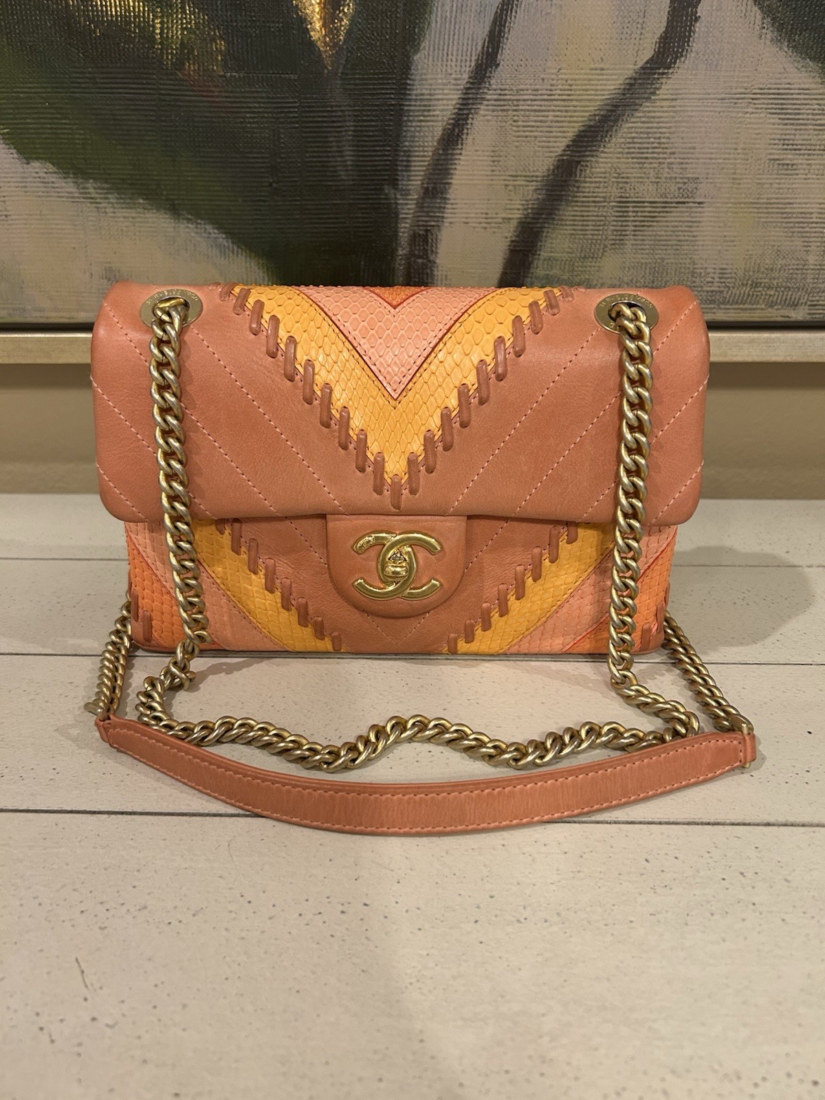 Chanel Python Chevron Flap Bag
