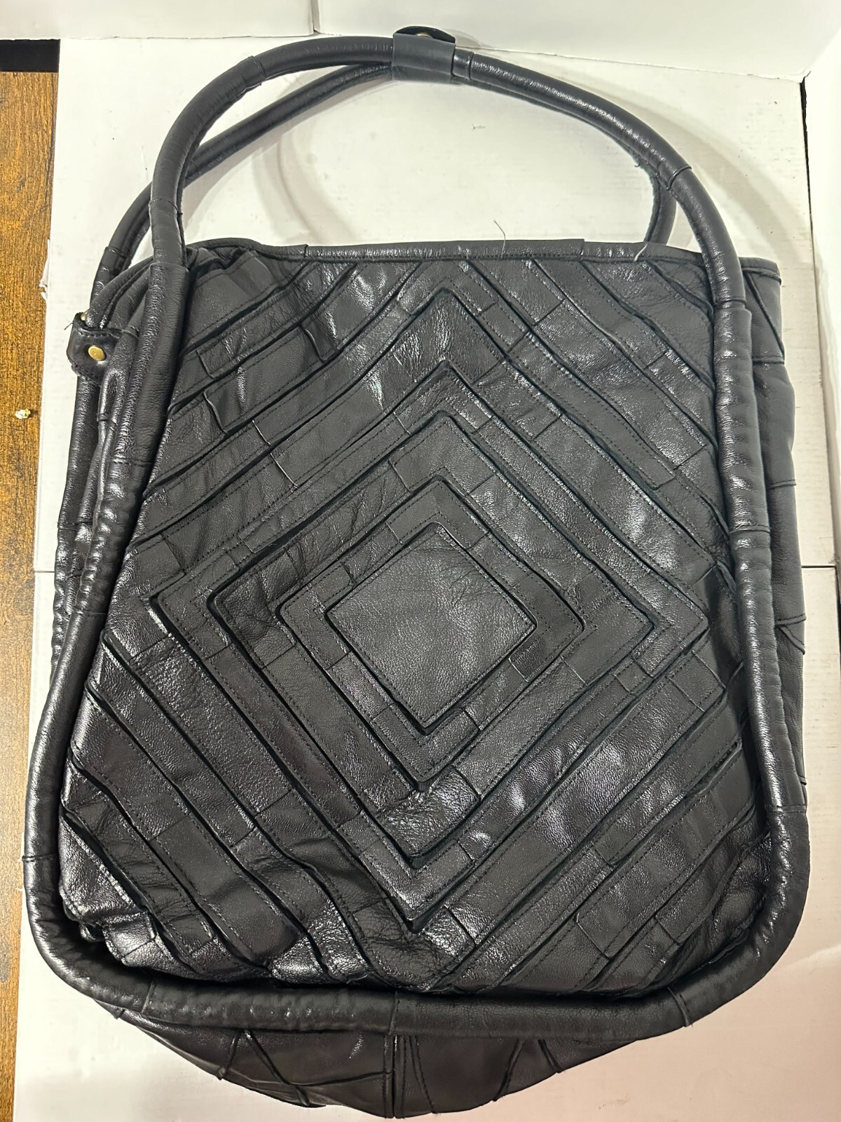 Lost and Found Leather Black Leather Tote Shoulder Bag Handbag Purse Patchwork