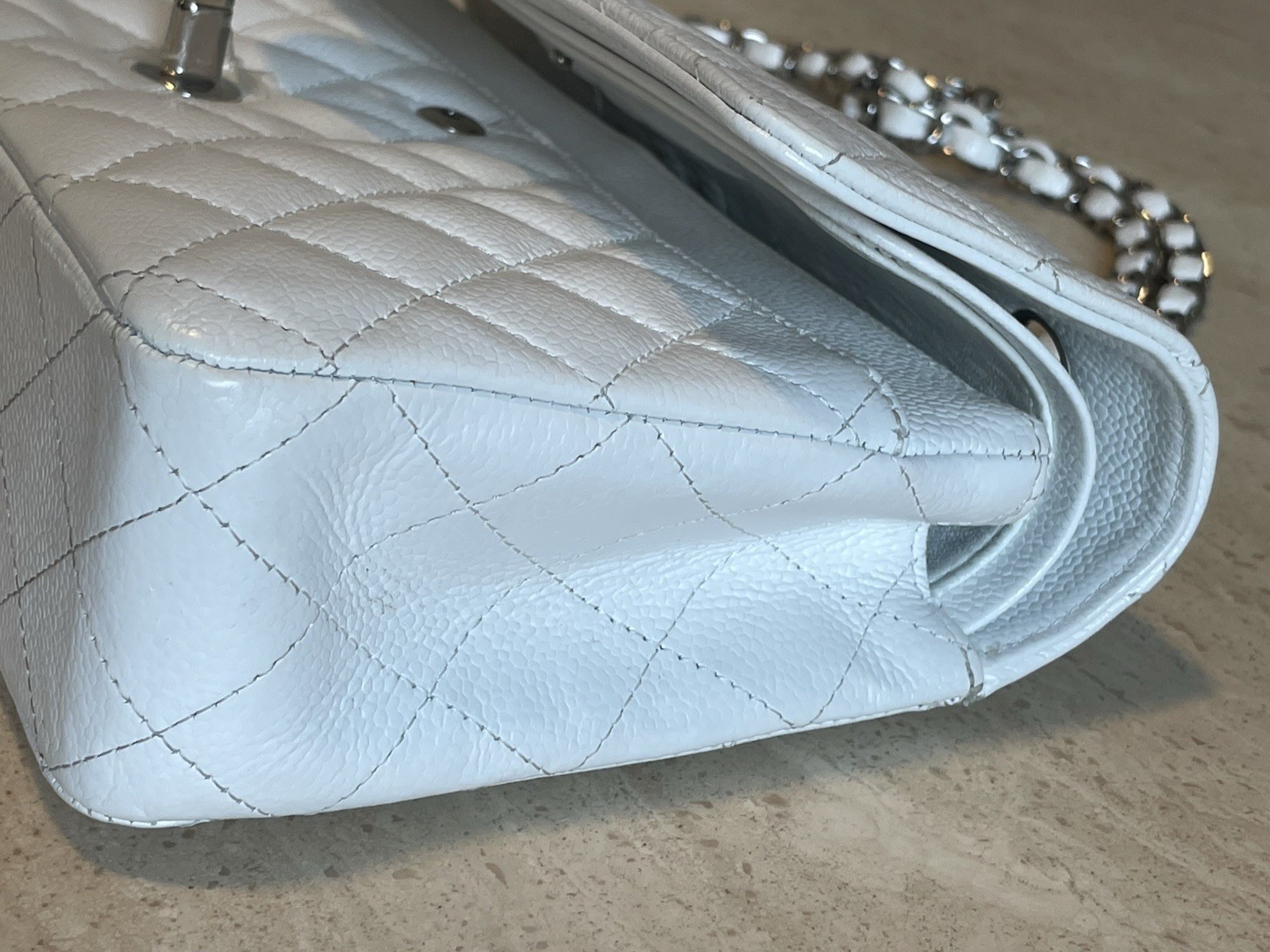 Chanel Medium Classic Flap White Caviar Silver Hardware