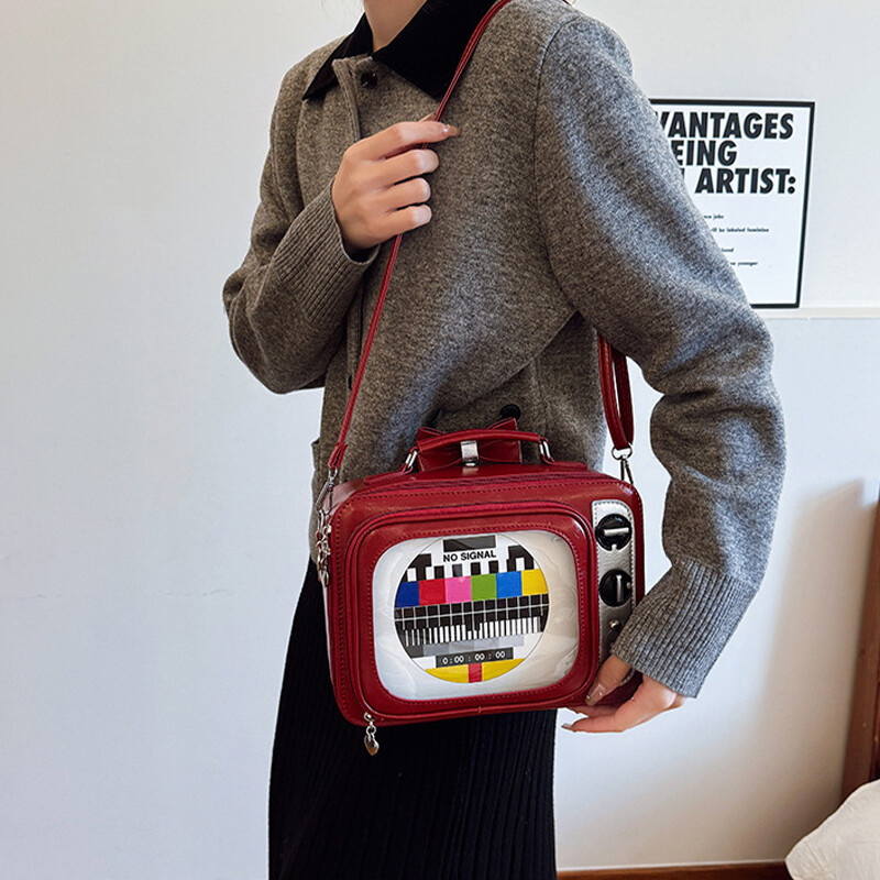 Large Novelty TV Shape Ita Bag Retro Television Women Shoulder Bag Backpack