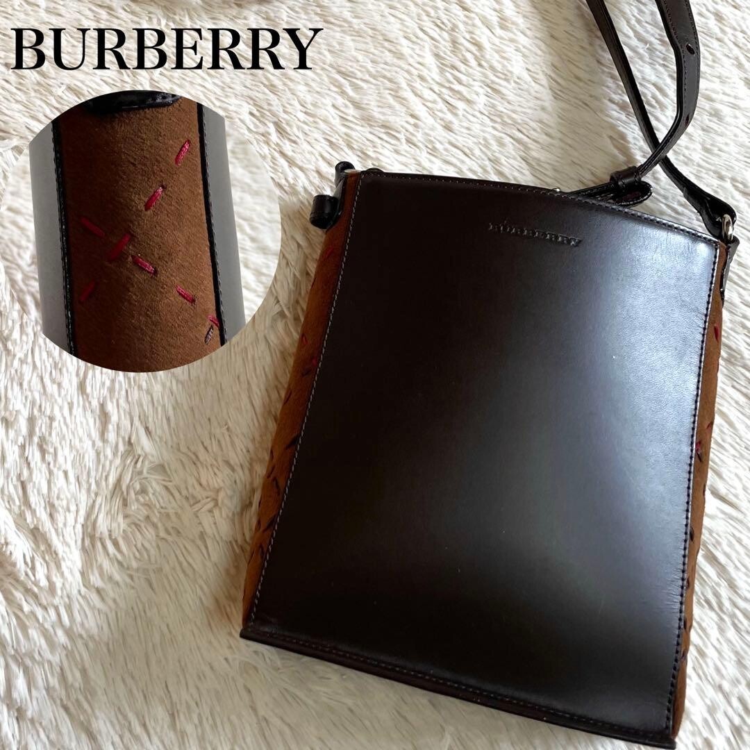 Burberry Brown Leather Square Stitch Shoulder Bag Womens 20cm x 16cm x 7cm