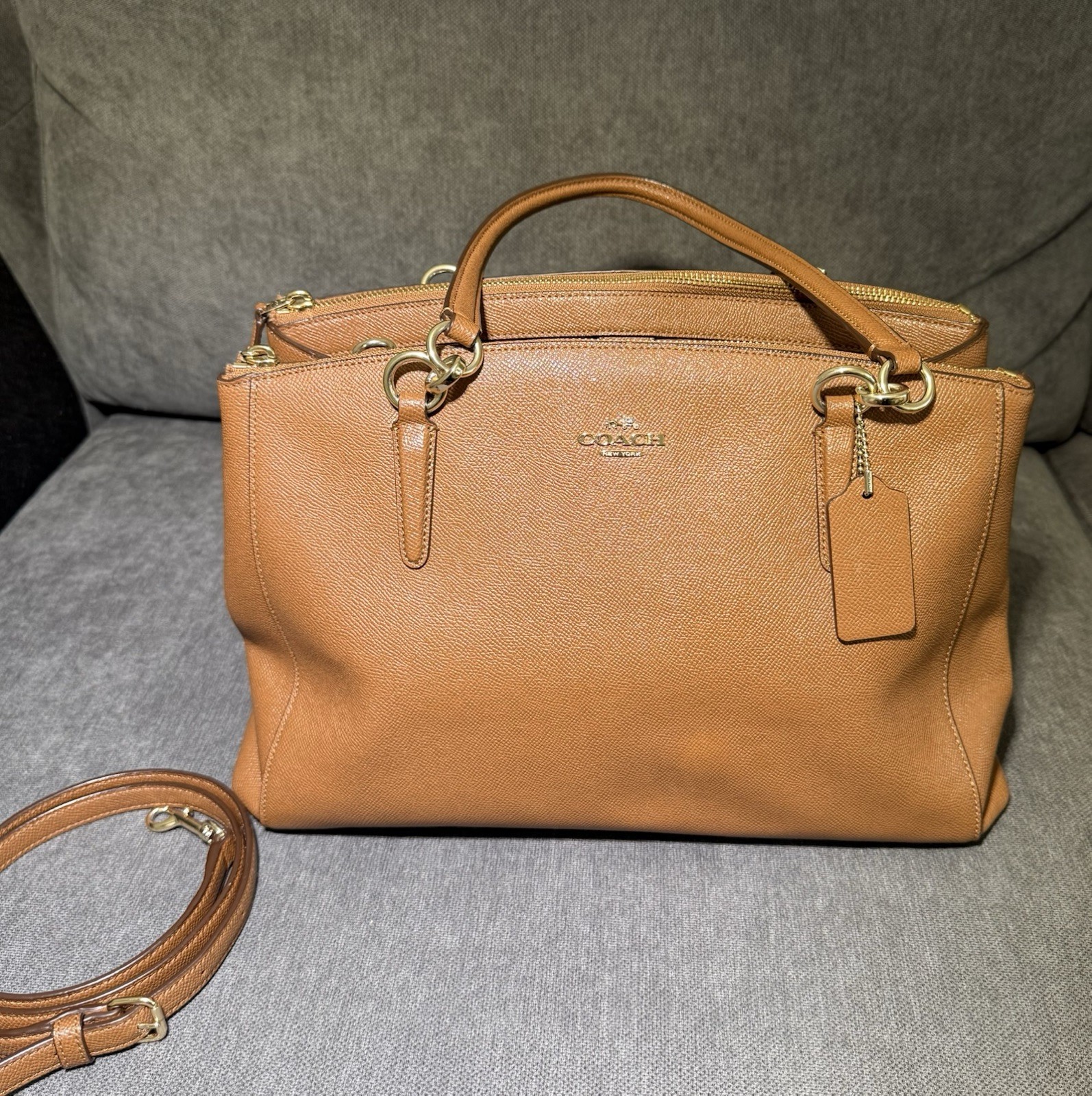 Coach Brown Tan Leather Christie Carryall Shoulder Bag Gold Hardware