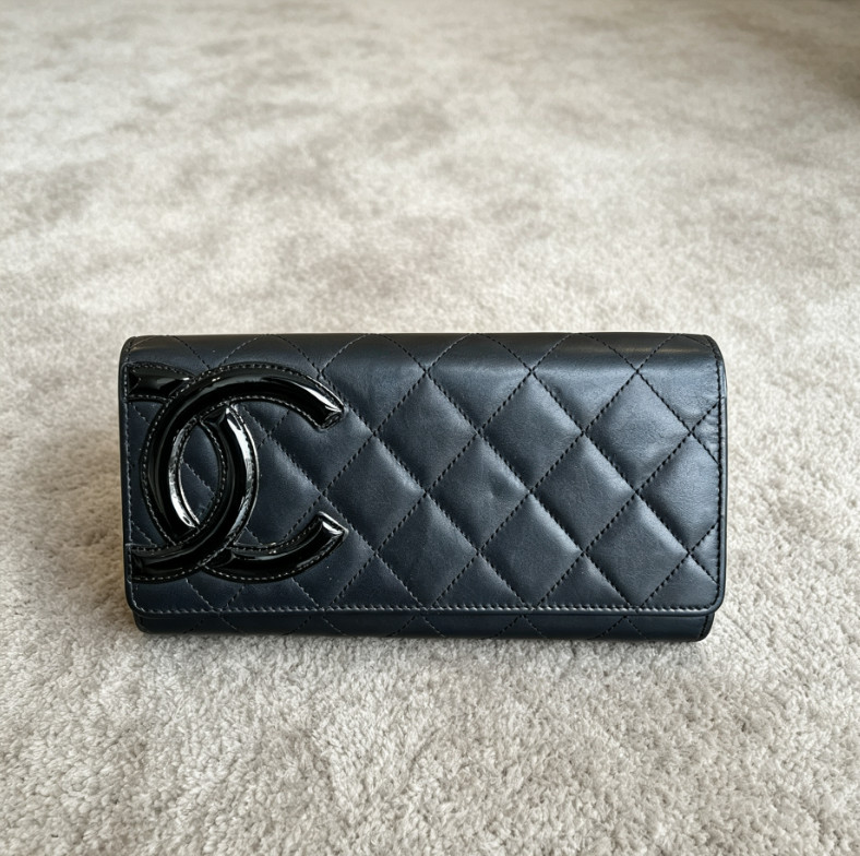 AUTH Chanel Cambon WOC Black Calfskin Gold Chain Pink Gold Crossbody Clutch Bag
