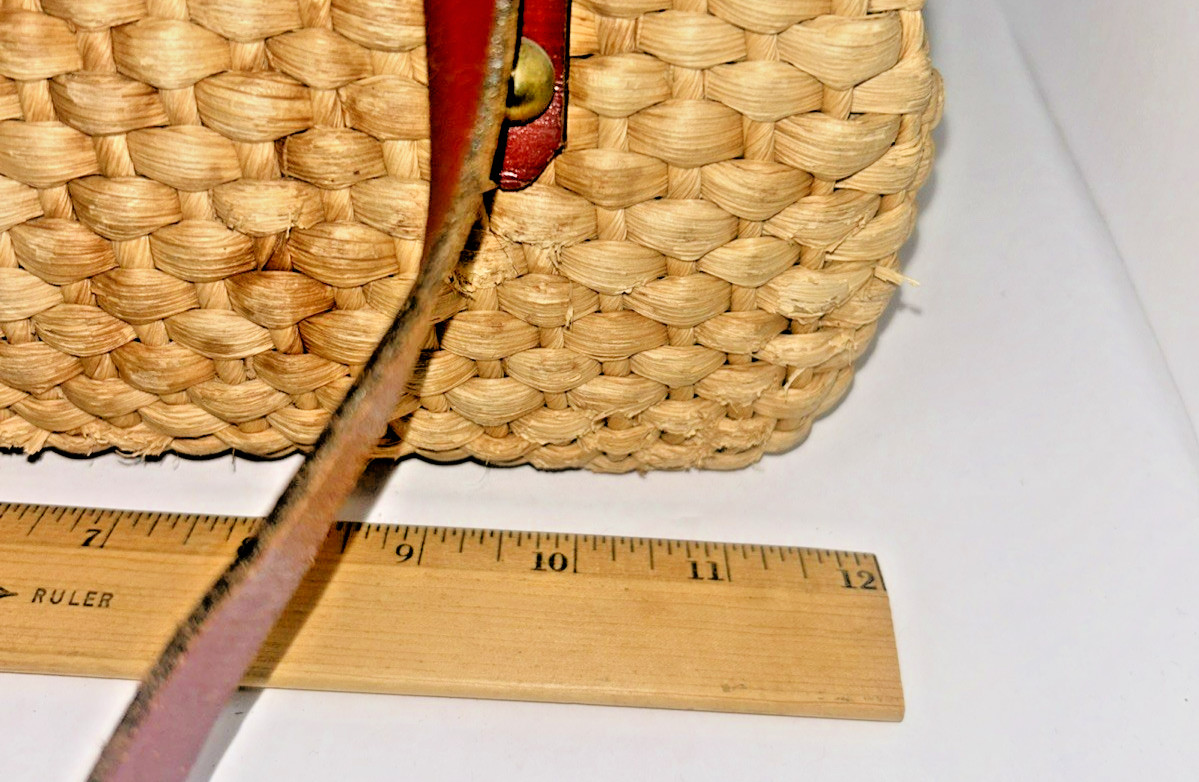 Vintage Handbag Woven Straw Rattan Leather Satchel 60s70s Cottagecore