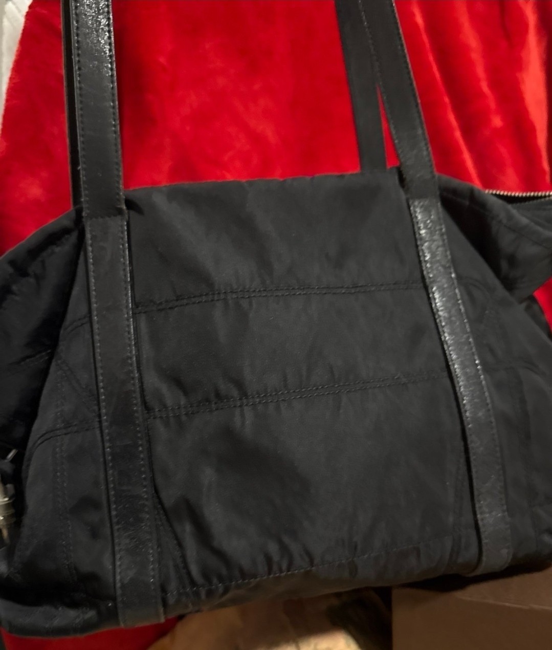 Prada Black Tote Bag Double Handles Padlock Zipper Logo Designer Accent