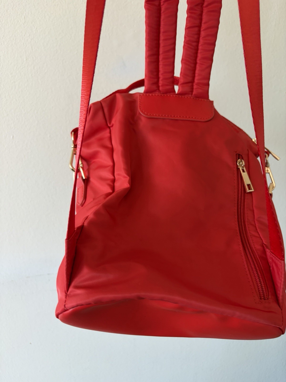 A New Day Red Backpack Purse Zip Closure Gold Hardware