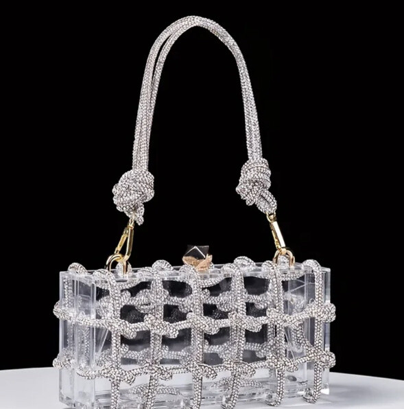 Crystal-Embellished Rhinestone Rope Acrylic Bag Clutch Cult Inspo Purse
