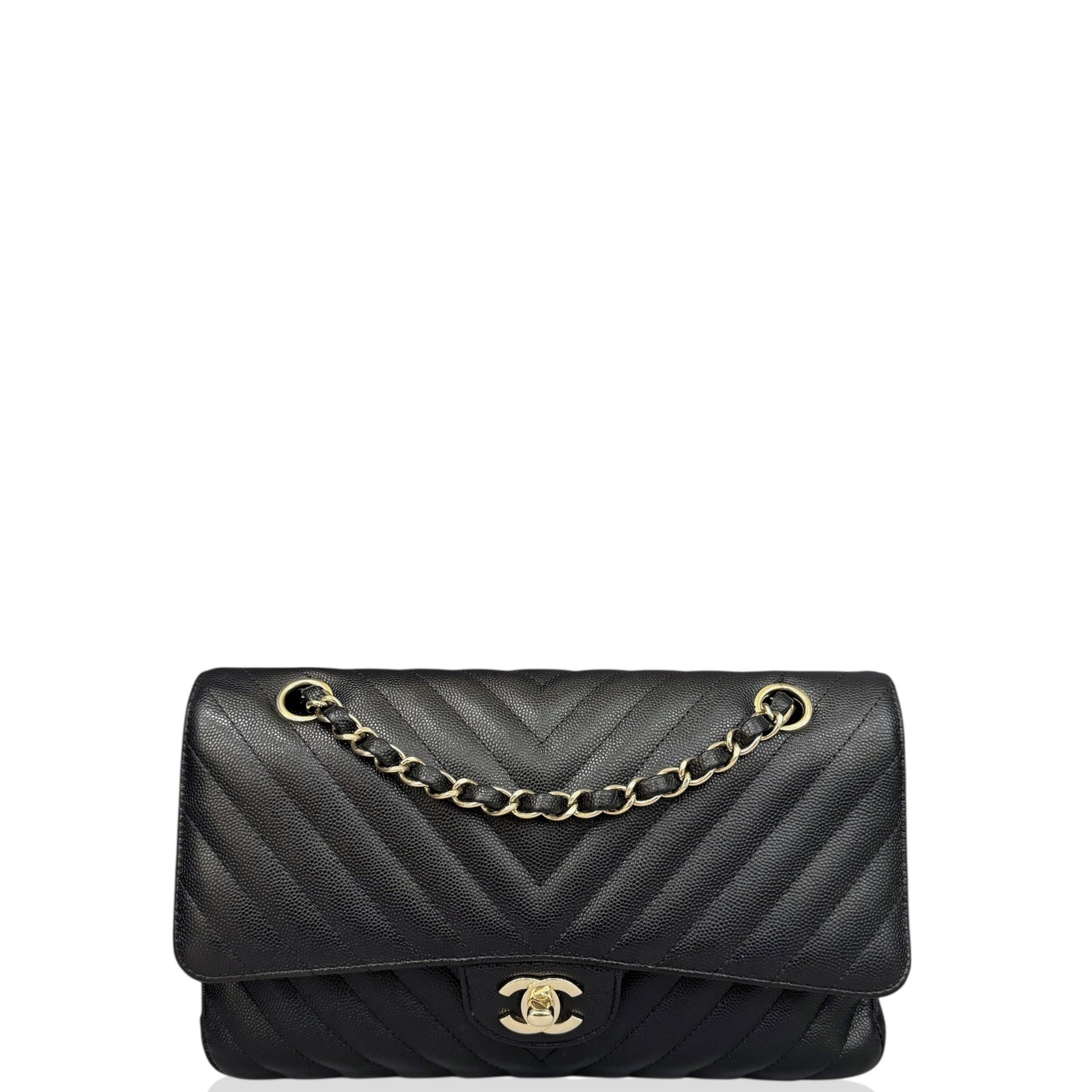 Chanel Chevron Quilted Medium Double Flap Black Caviar (hs012326h6)