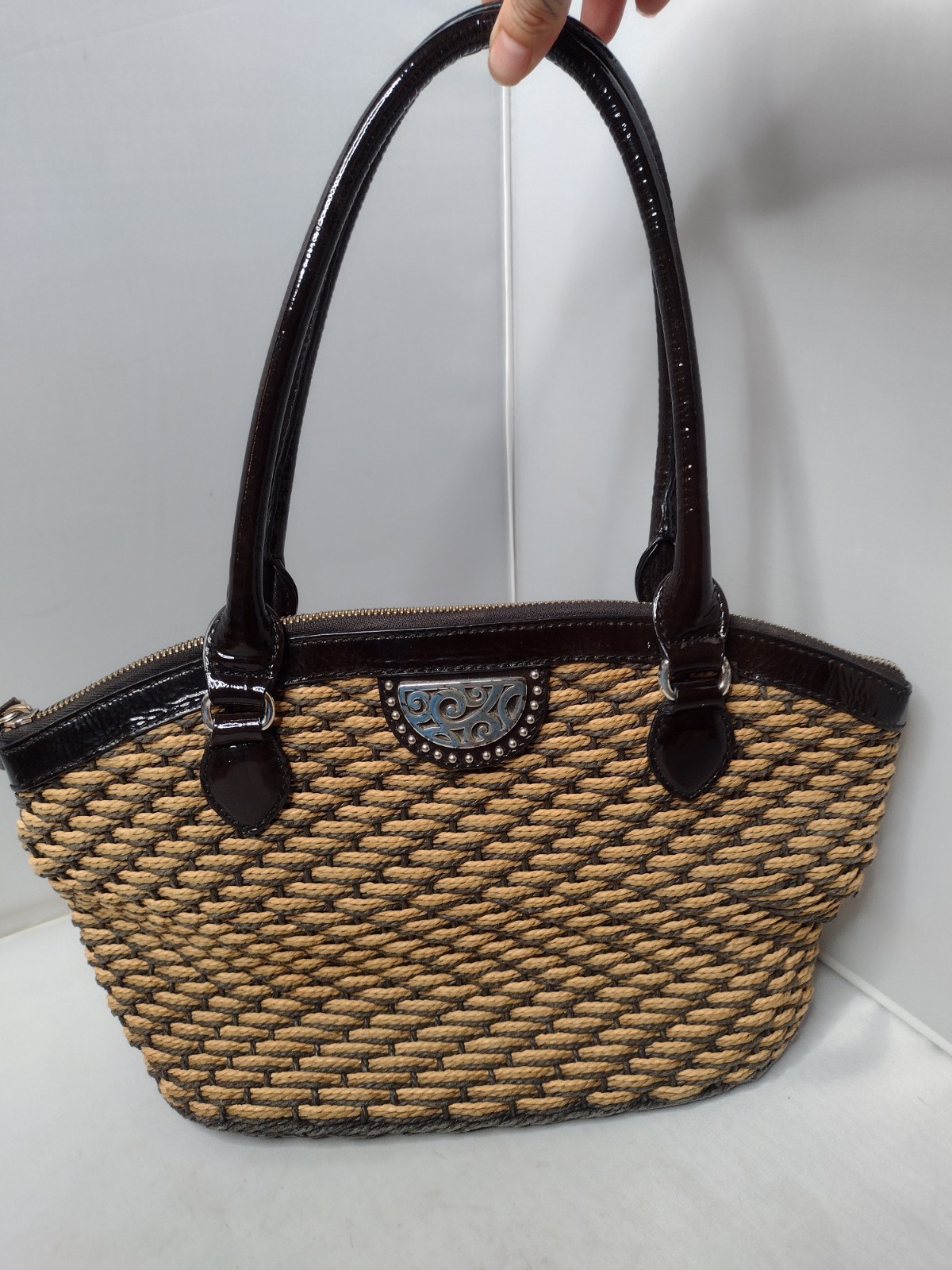 Brighton Woven Weave Straw Purse Handbag Shoulder Bag Zip Handles Bohemian A10