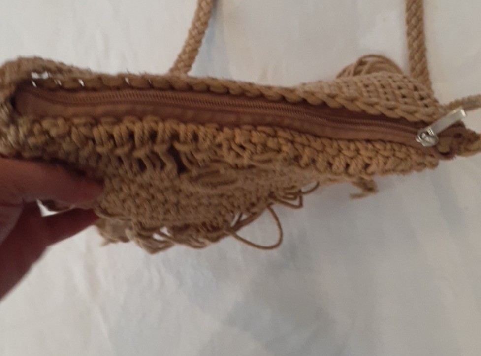 Woven Handbag Crochet Crossbody Purse Fringe Open Weave Boho Festival Bag Zipper