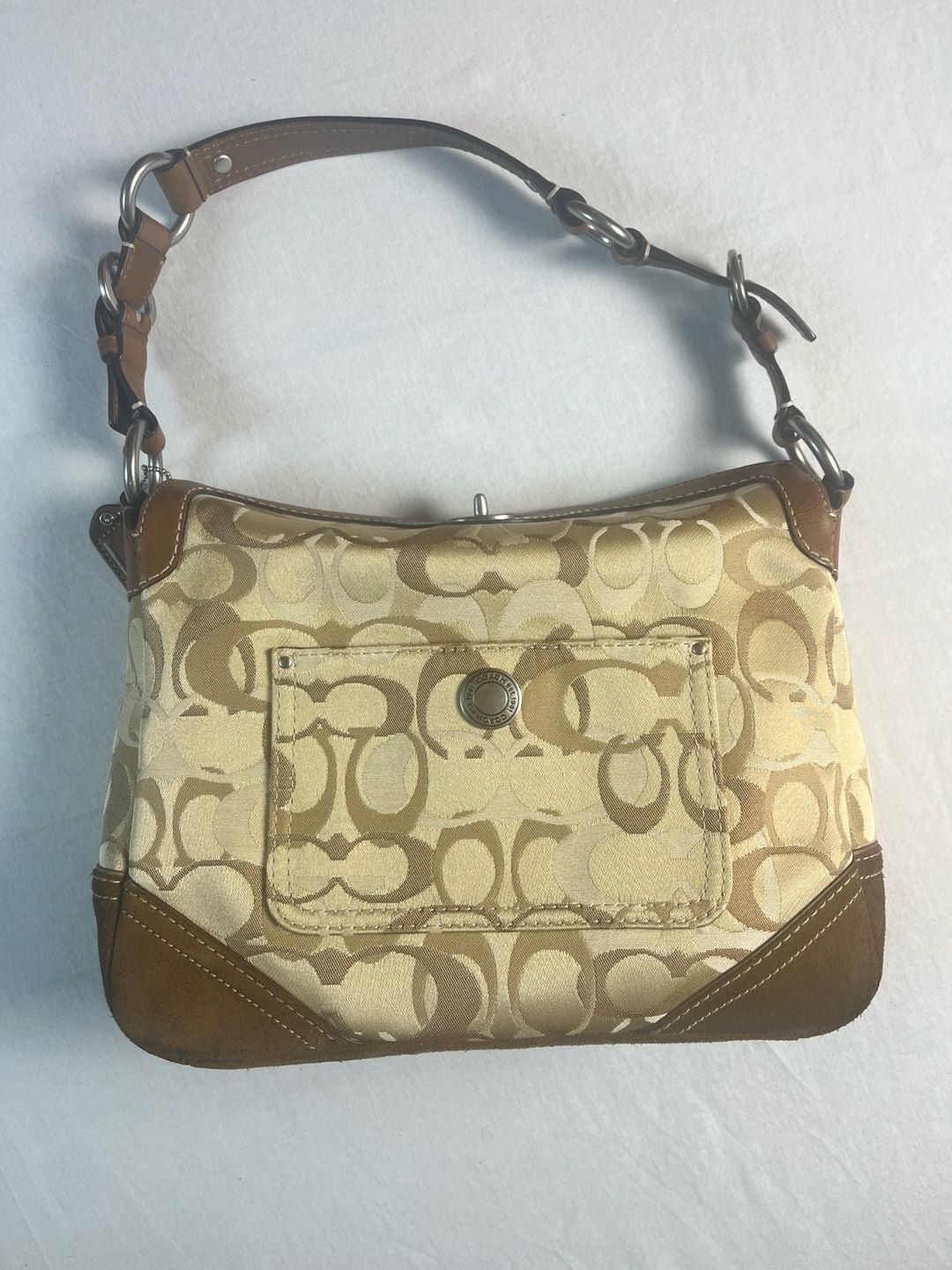 Coach Chelsea Signature Canvas and Suede Y2k Shoulder Bag Brown