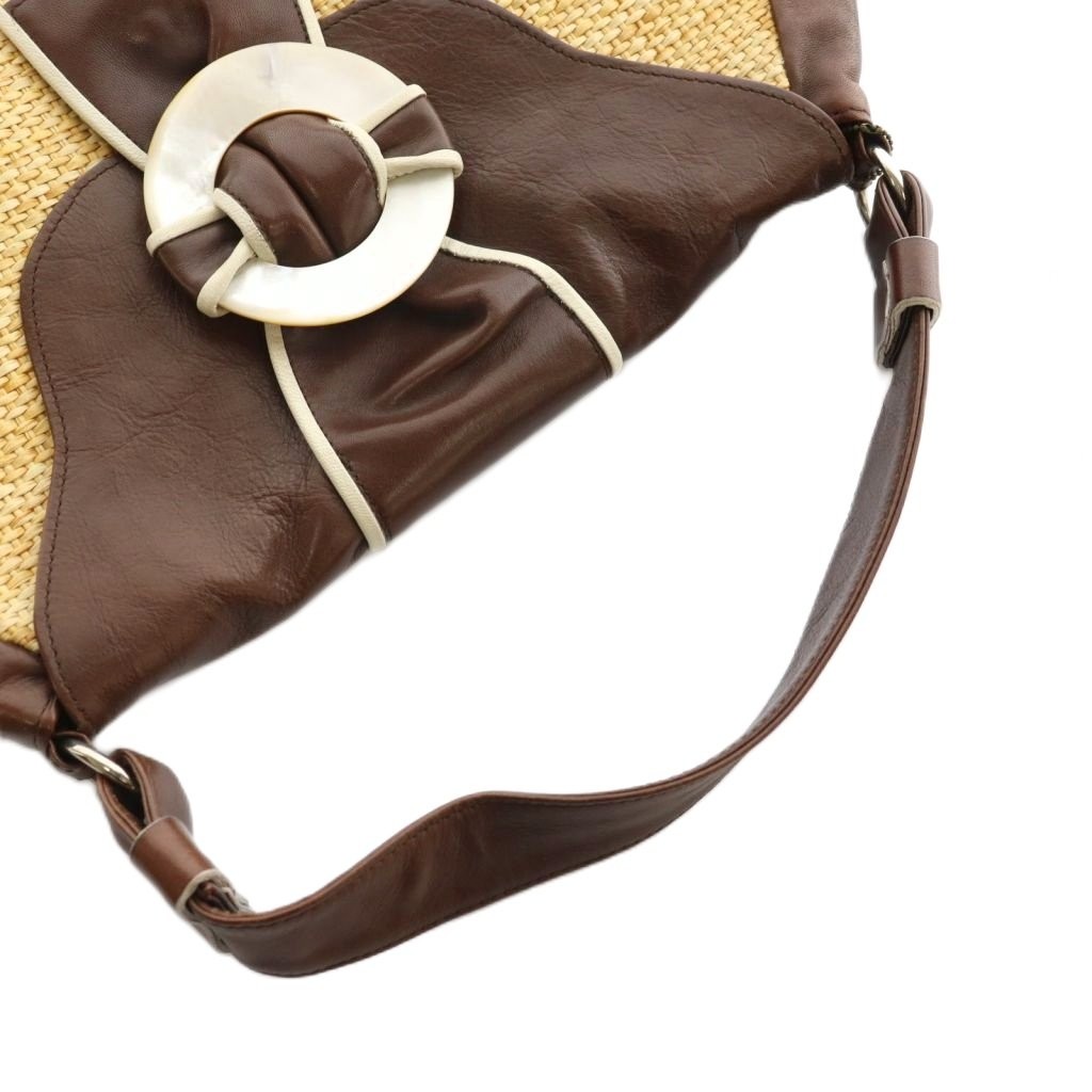 Rapture Raffia Leather Handbag Brown Beige 8.7×3.1×9.2in B Used