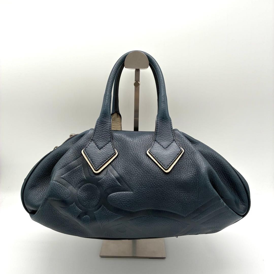 VIVIENNE WESTWOOD Hamilton Handbag Navy Leather Pre-Owned Used 38x14x12 cm