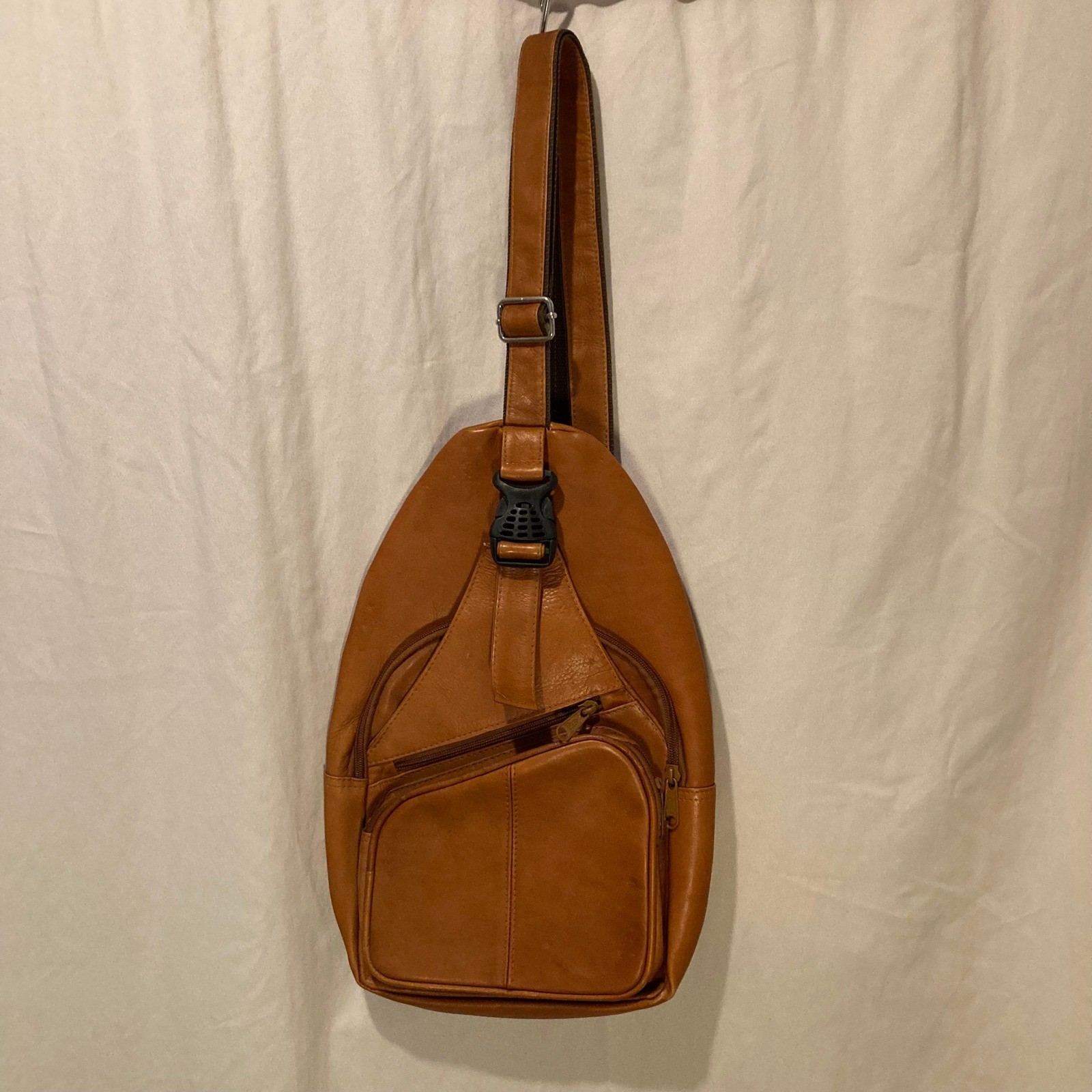Vintage Tan Genuine Leather Teardrop Sling Crossbody Bag Ameribag Style