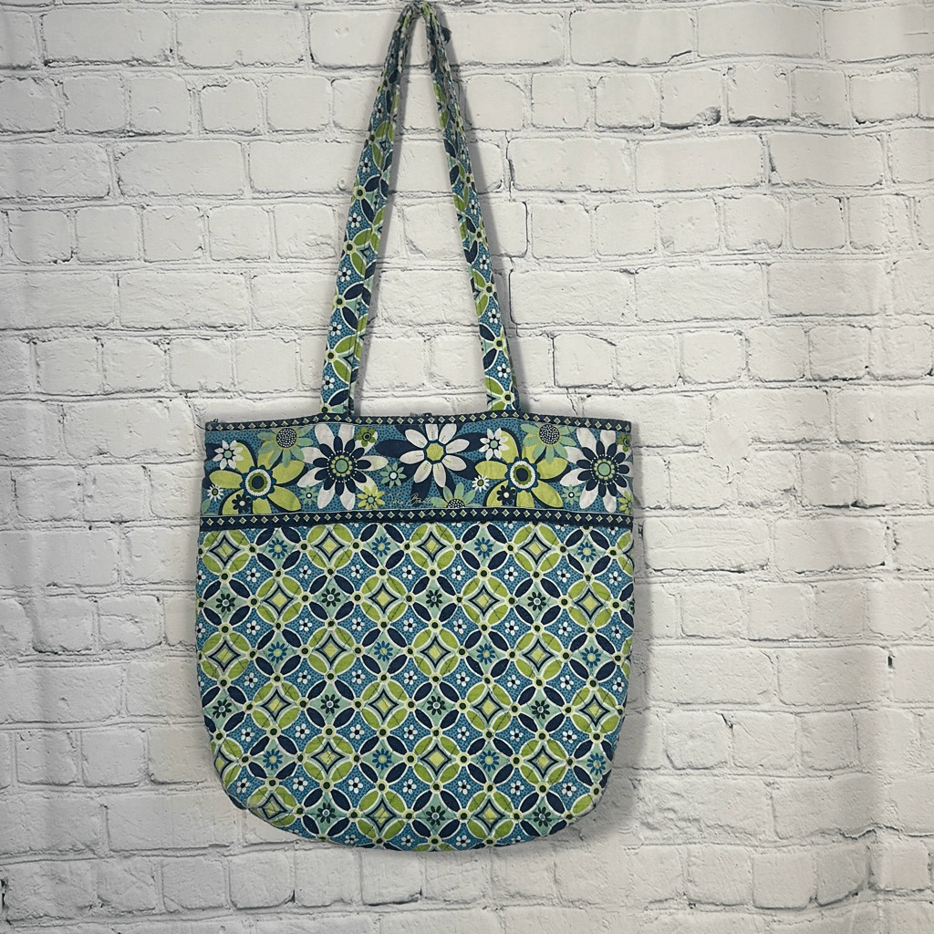 Vera Bradley Daisy Daisy Green Blue Large Tote Shoulder Bag Toggle Purse Travel