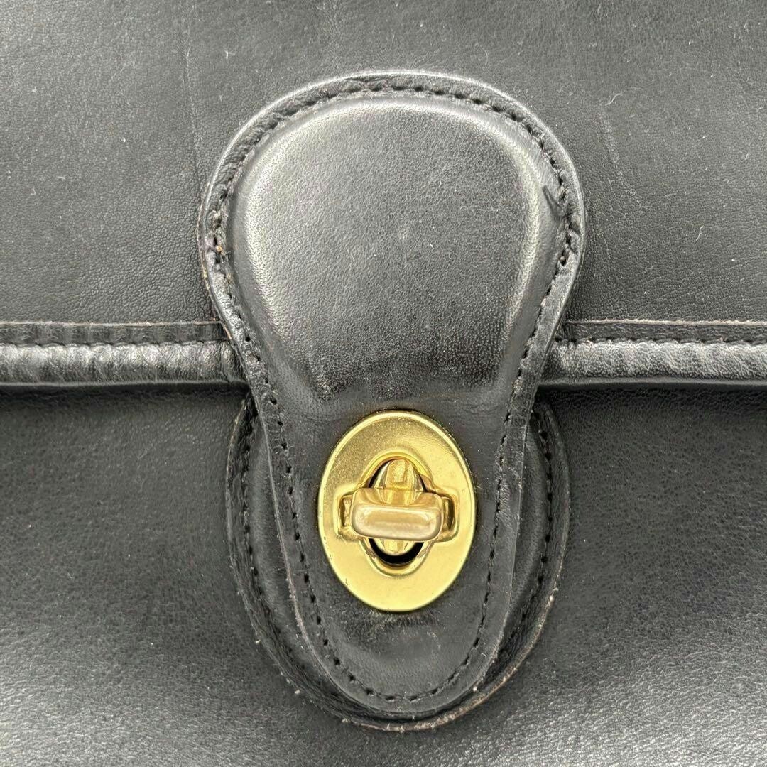 COACH Willis Vintage Black Leather Top Handle Bag 9927 Turn Lock 10.4in 24.5cm