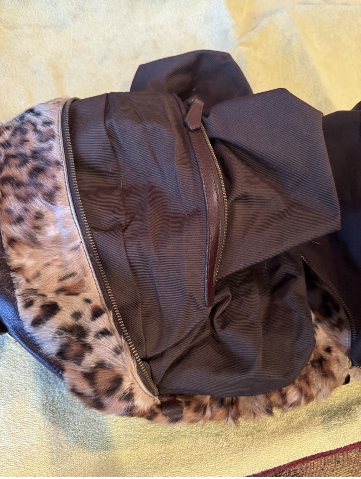 Extremely RARE VTG 1950s Genuine Leather & Real Fur Handbag spotted animal print