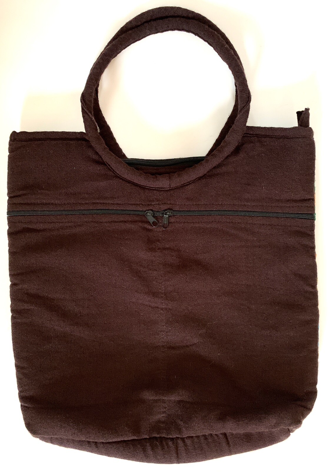 Embroidered Guatemala Cotton Bag Market Tote Brown Multi Color 16″ x 16″ X 4″