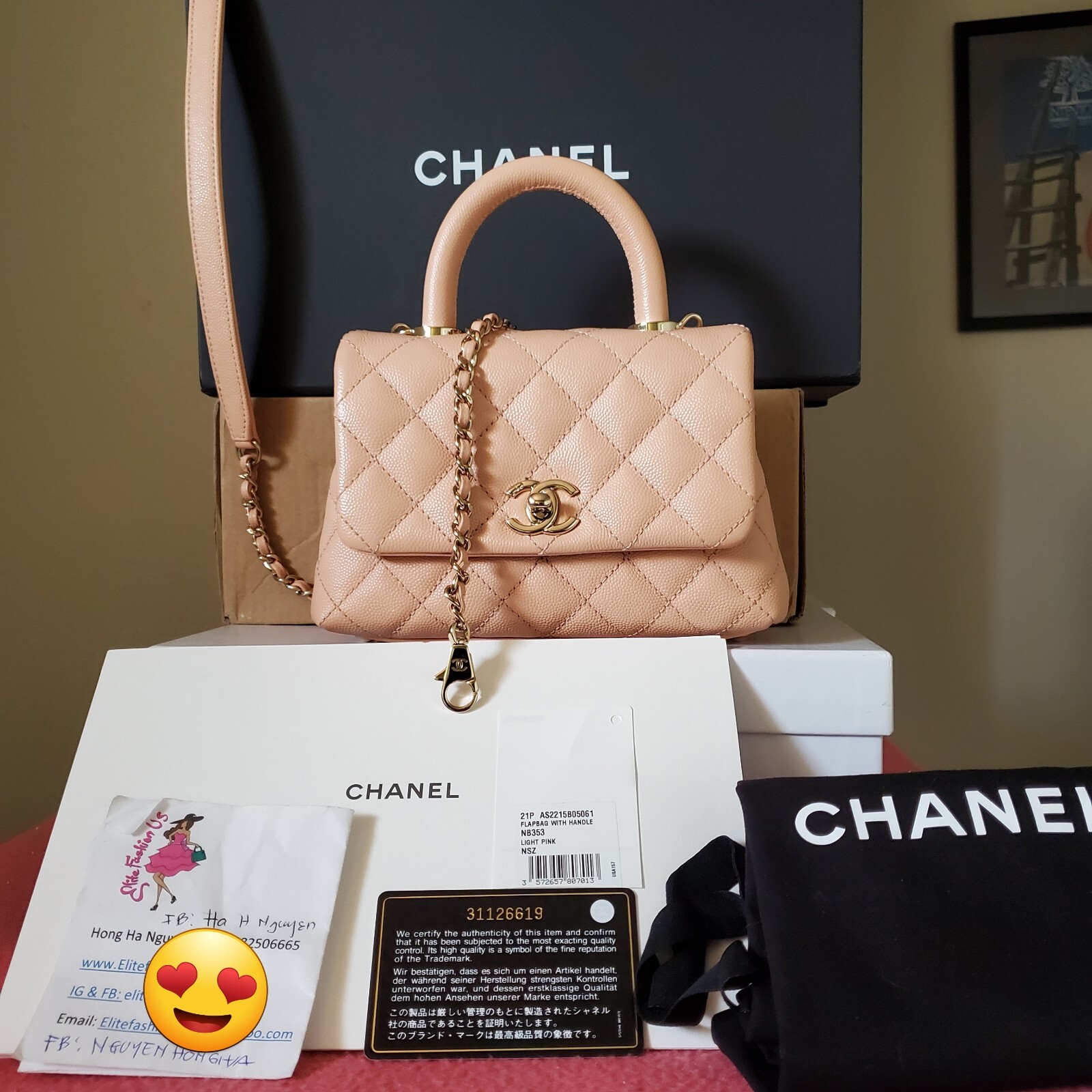 Chanel Coco Handle Bag Caviar Extra Mini /mini 7.25 inches pink caviar bag, Tag