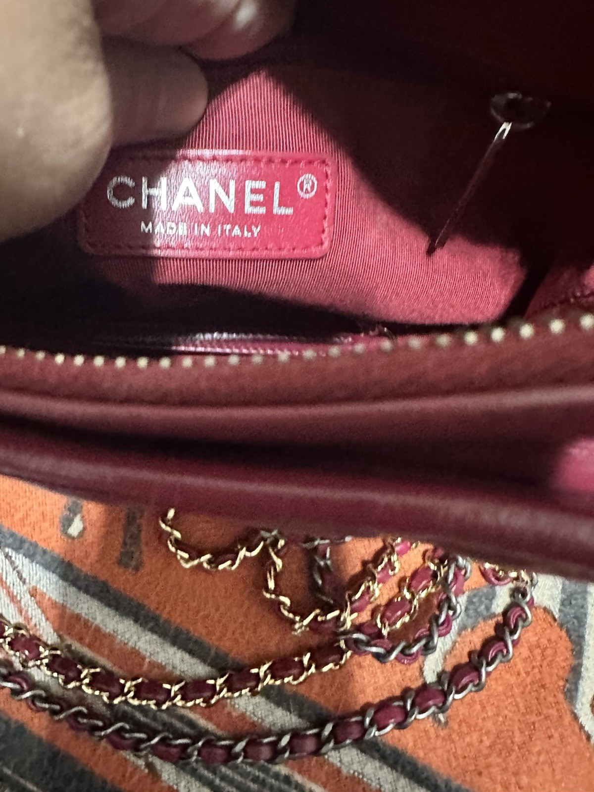 CHANEL Burgundy Chevron Quilted Crossbody Bag Zip Chain Strap Gold Hardware