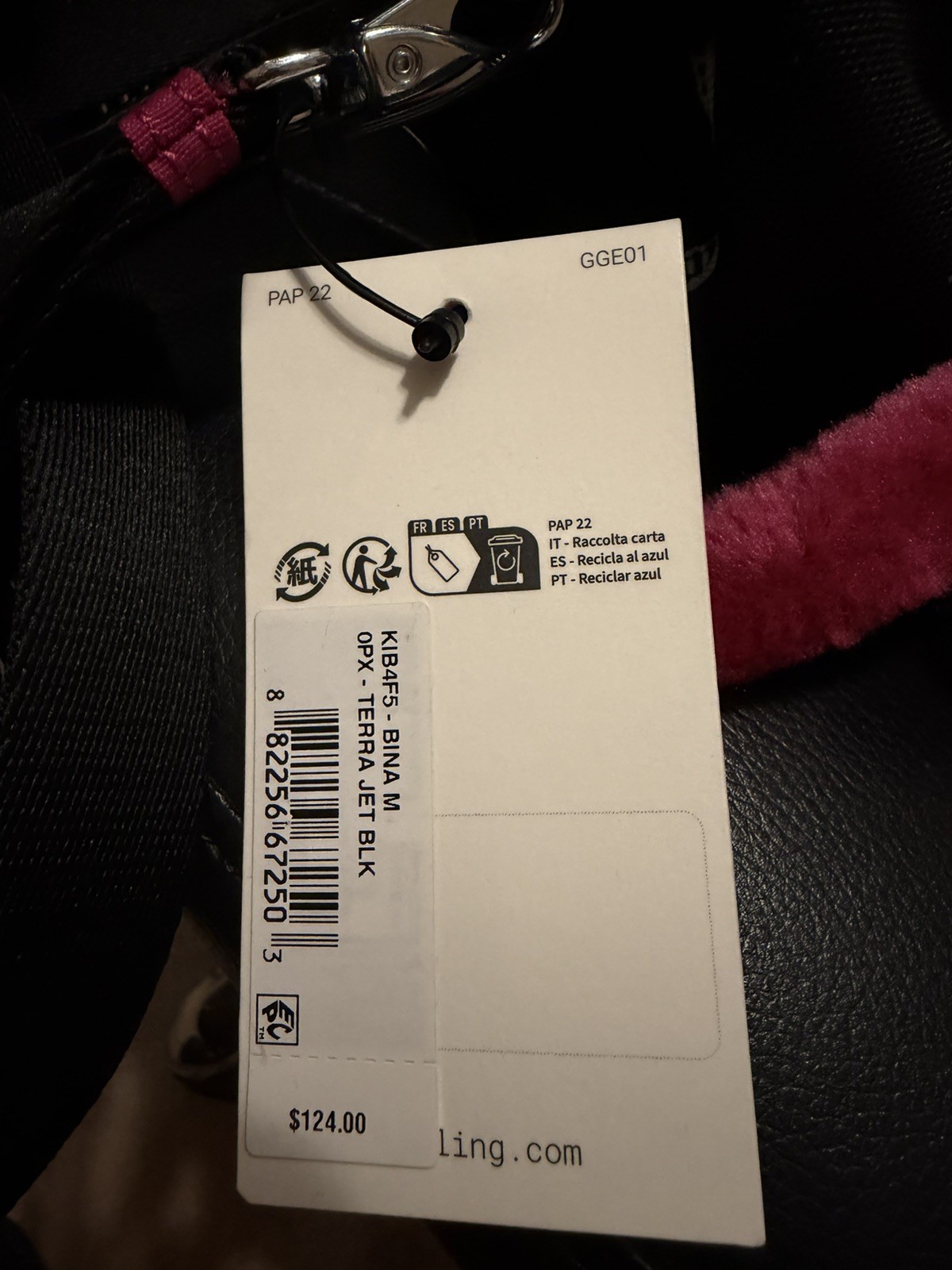 Kipling Bina M Nylon Crossbody Shoulder Terra Jet Black + Monkey Keychain NWT