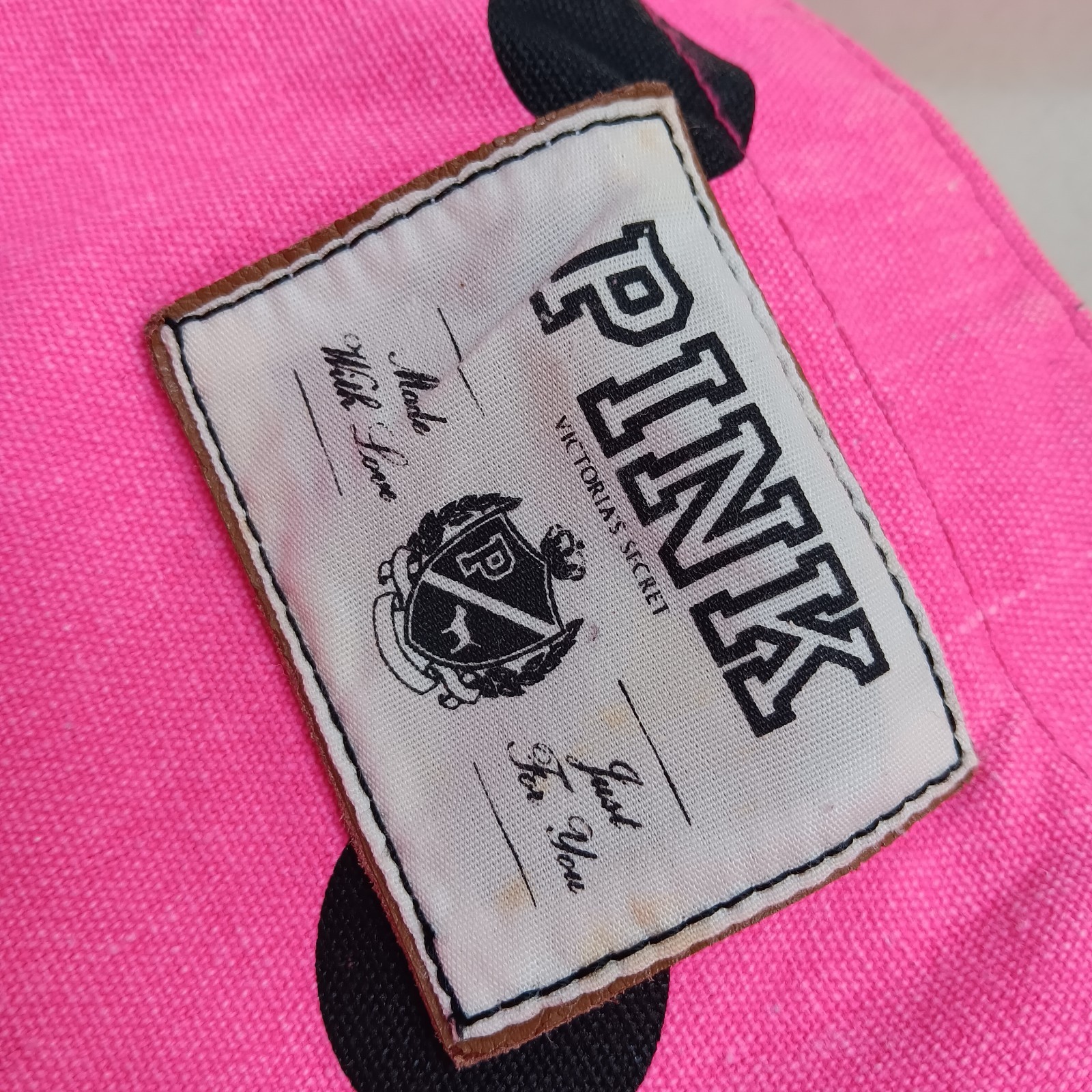 Vintage Y2K Victoria Secret PINK Hot Pink Polka Dot Collegiate Canvas Tote Bag