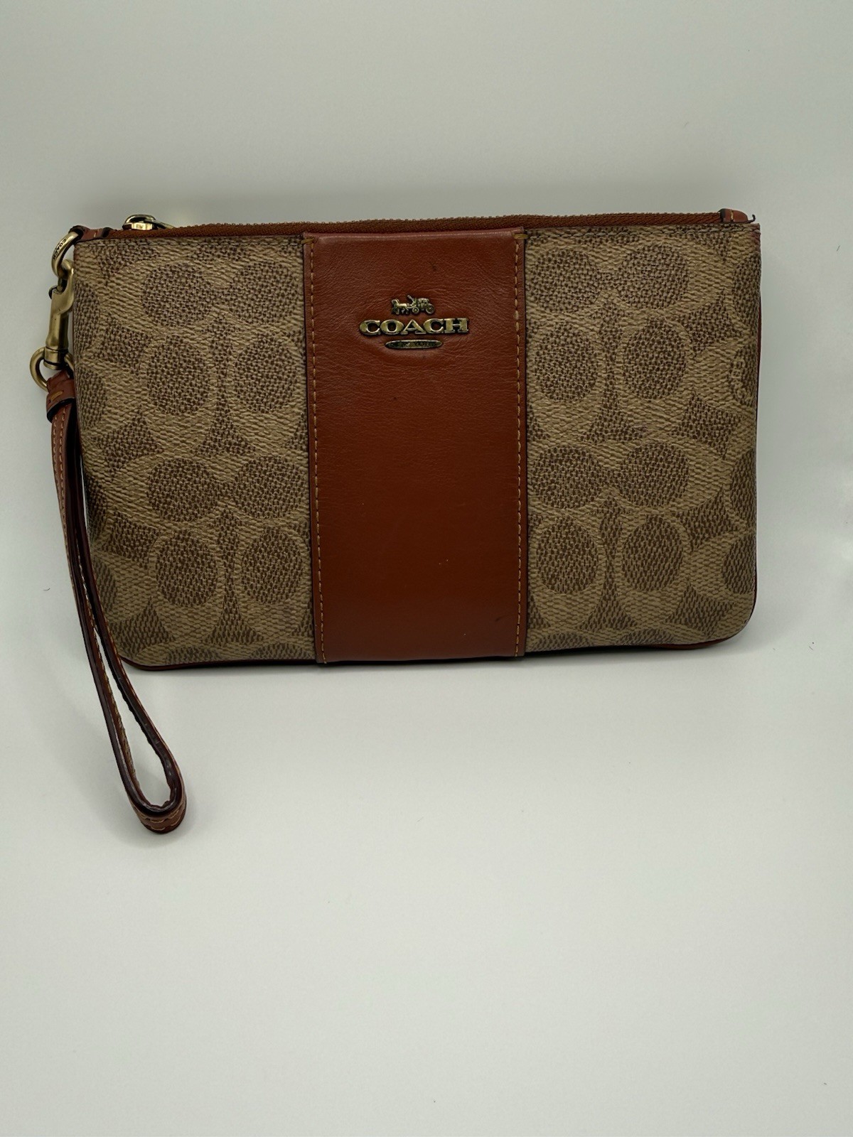 Coach Signature Corner Zip Wristlet, Rust