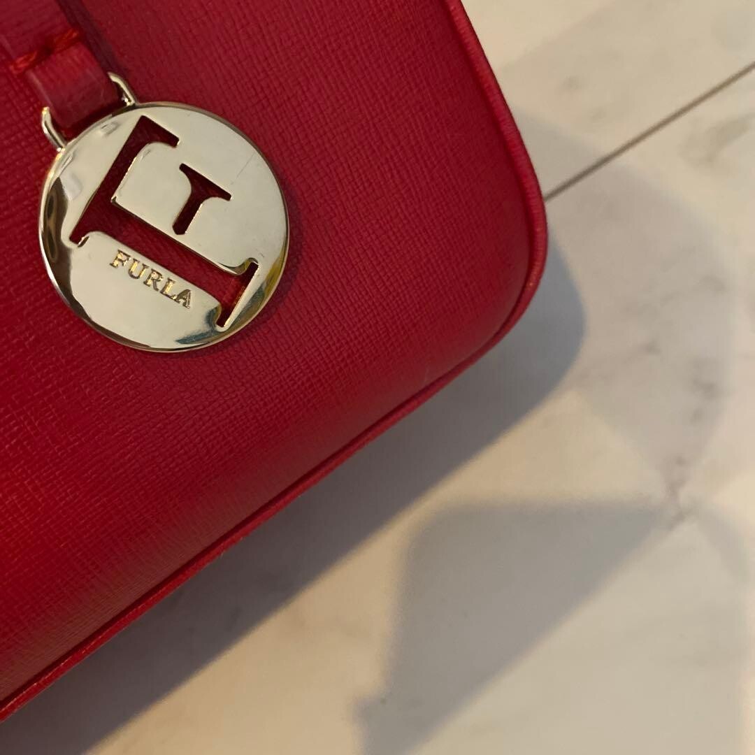 Furla Pink Leather Handbag Womens Satchel 26cm 10in Elegant Luxury Purse Bag
