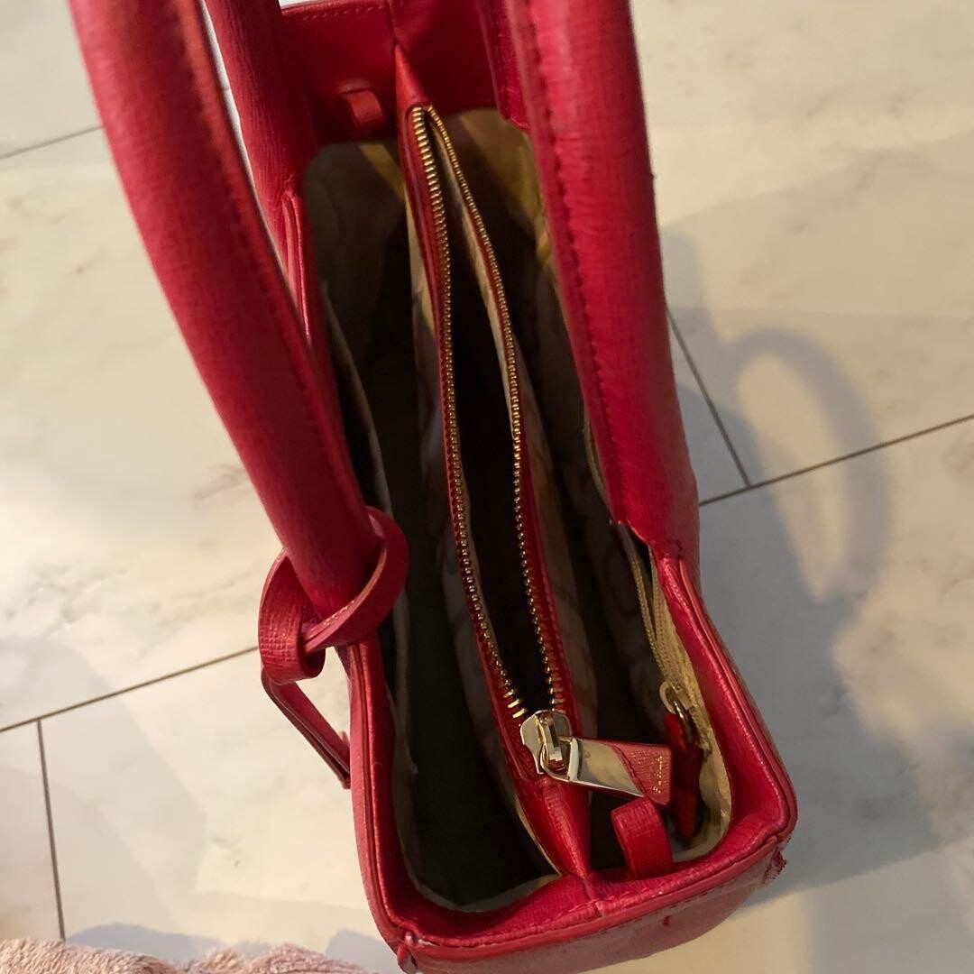 Furla Pink Leather Handbag Womens Satchel 26cm 10in Elegant Luxury Purse Bag