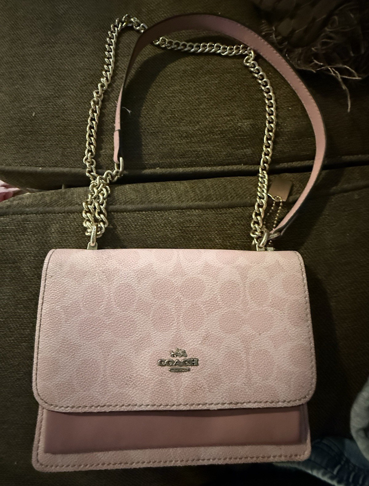 Coach Pink Monogram Small Crossbody Bag w/ Detachable Chain Strap Gold HW