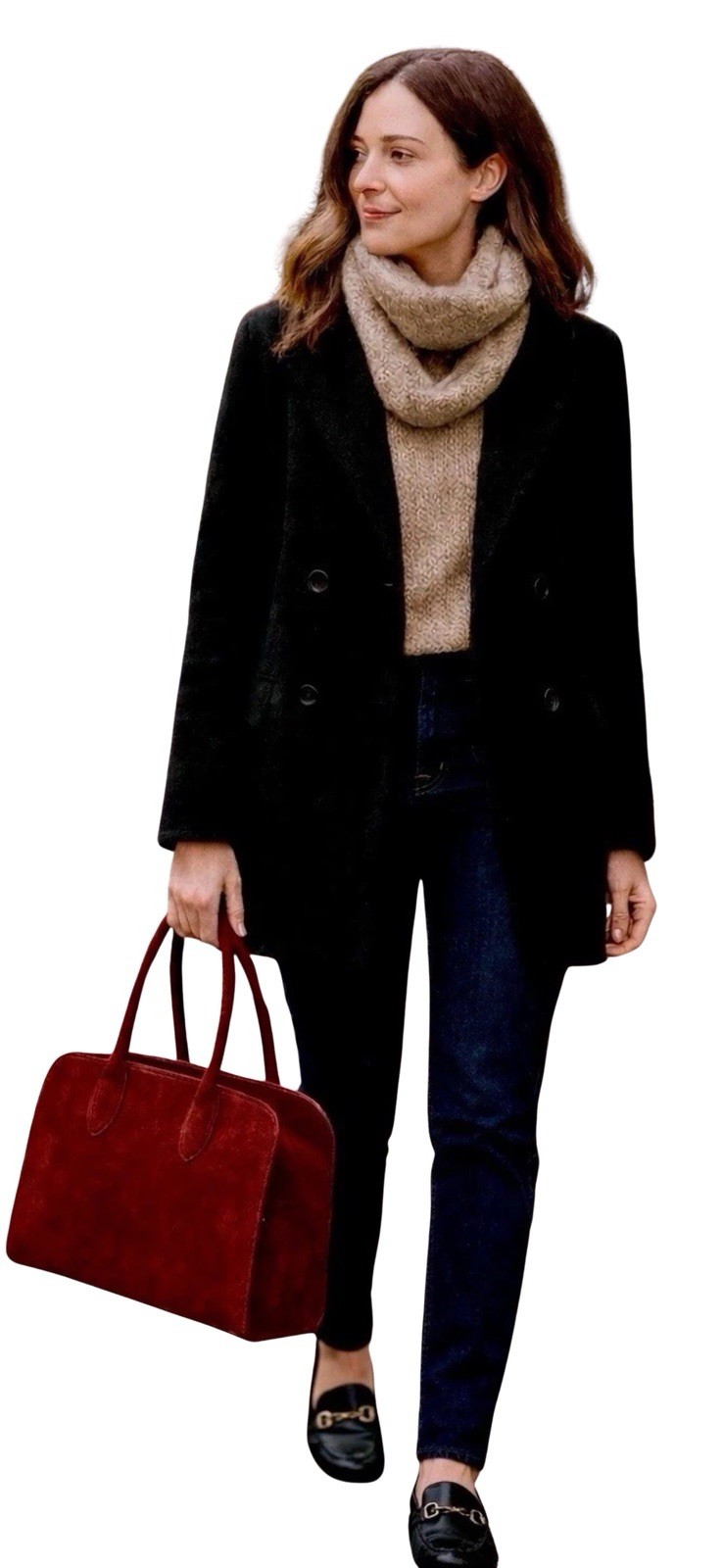 NWT RARE Burgundy Wine Margot New York 100% Suede Double Top Handle Bowling Bag