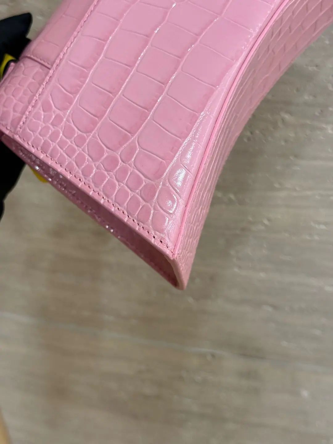 AUTH Balenciaga Hourglass S Pink Crocodile Embossed Crossbody Bag Silver