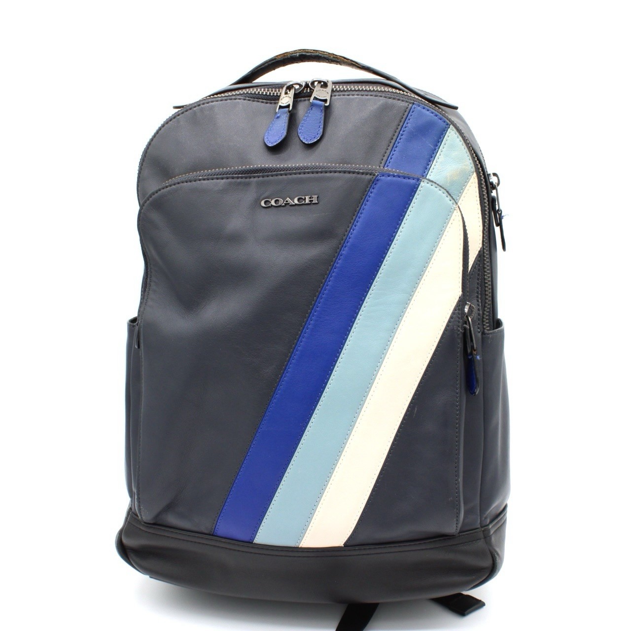 COACH Graham C1364 Leather Navy Backpack A4 Striped Backpack Bag Authentic Japan