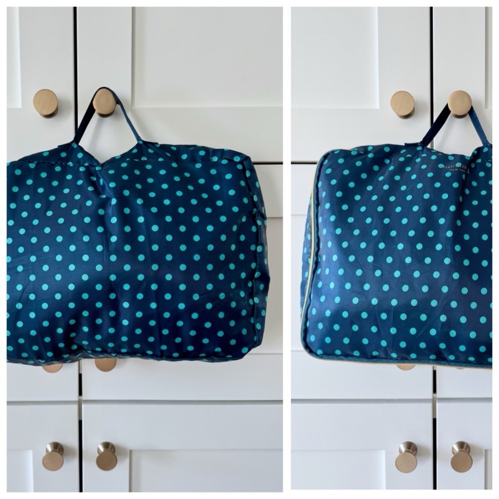 Issac Mizrahi Navy & Teal Blue Polka Dot Packing Cube, Gold Zipper Hardware