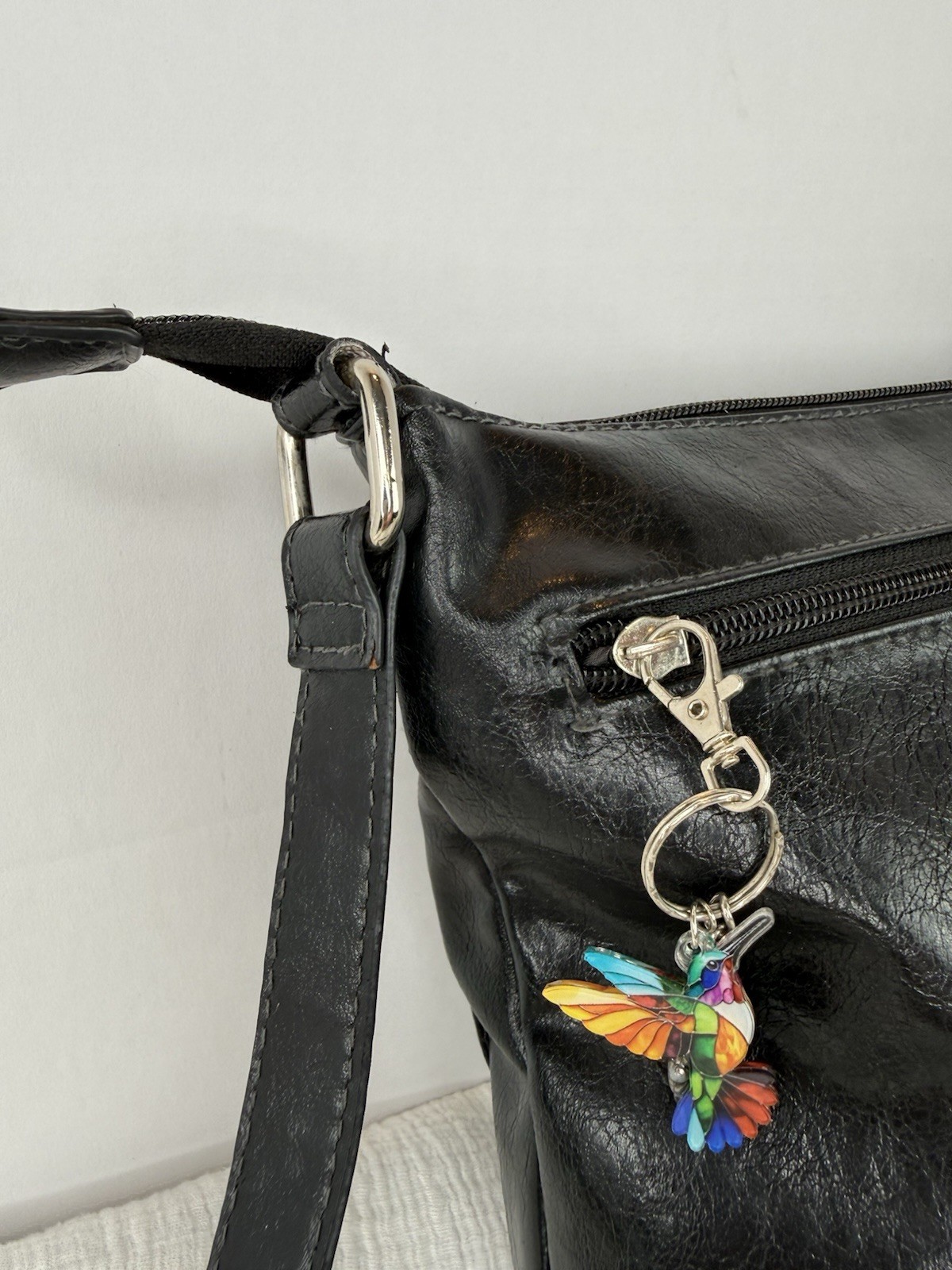 Franco Sarto Black Crossbody Bag Soft Slouchy Faux Leather Zip Pocket Purse