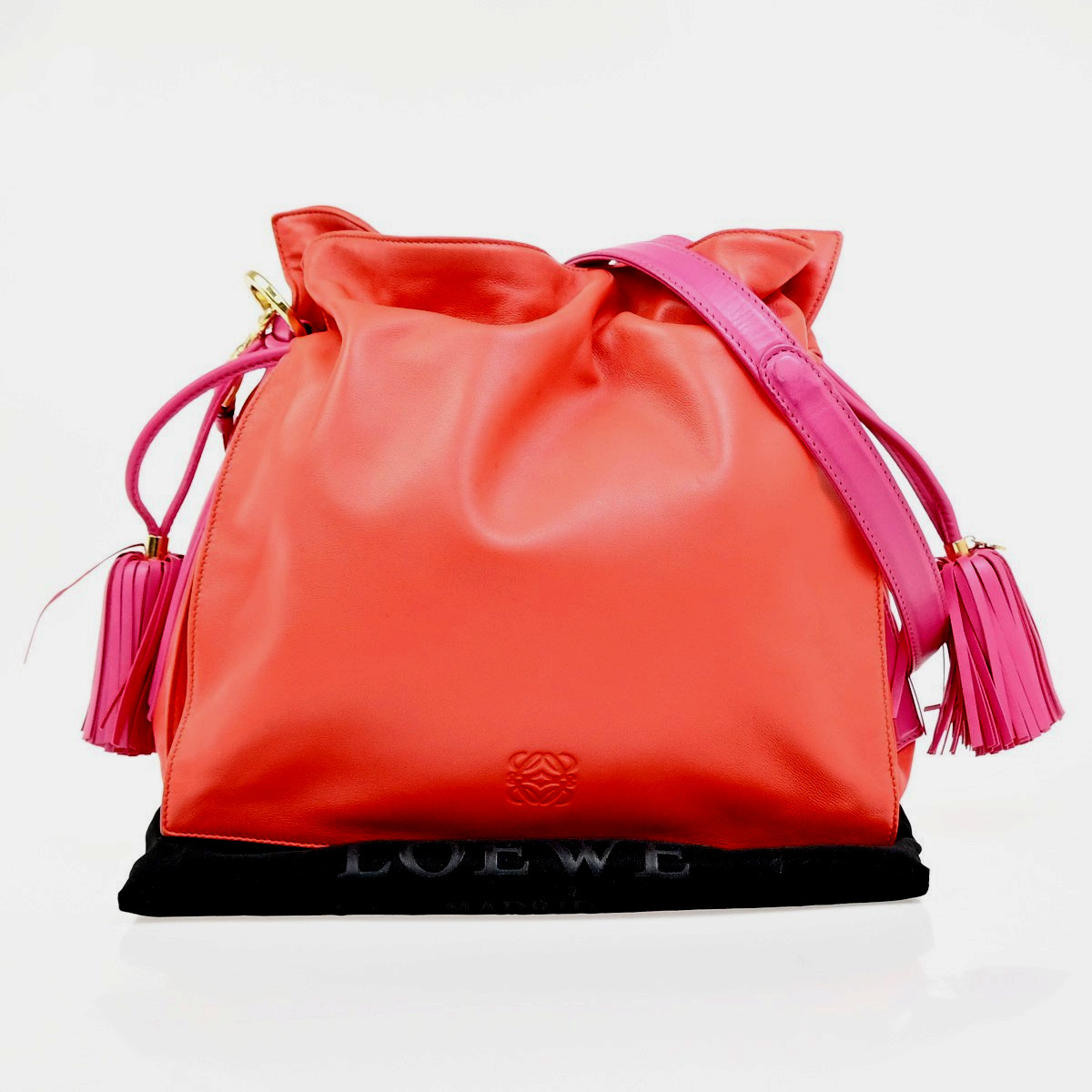 LOEWE Logo Flamenco Anagram Shoulder Bag Leather Red Pink GHW Spain 79MA394